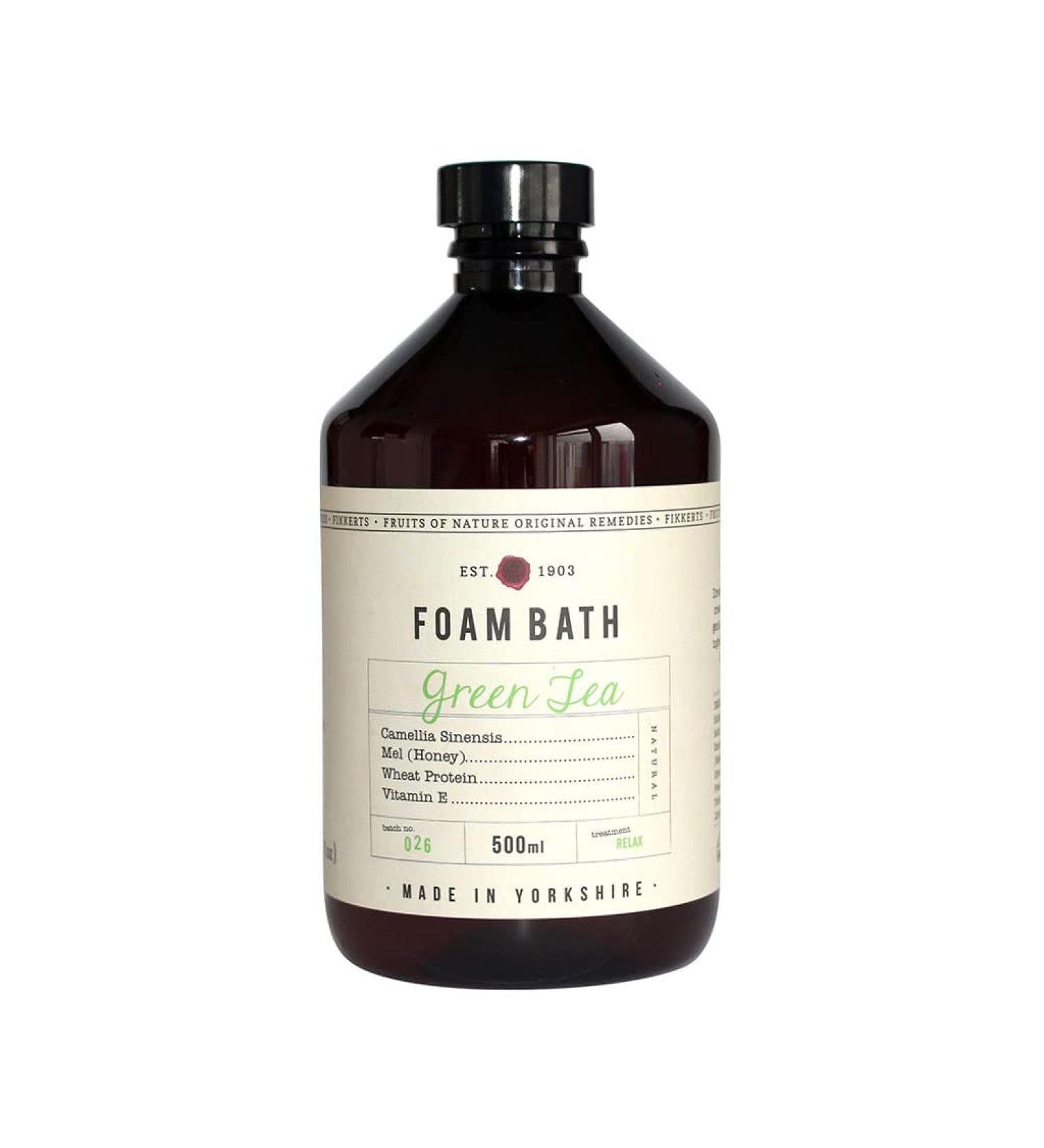 Fikkerts Fruits of Nature Green Tea Soothing and Relaxing Bath Foam (500ml/16.91floz) with Lively Herbal Citrus Tones Vegan Plant Based