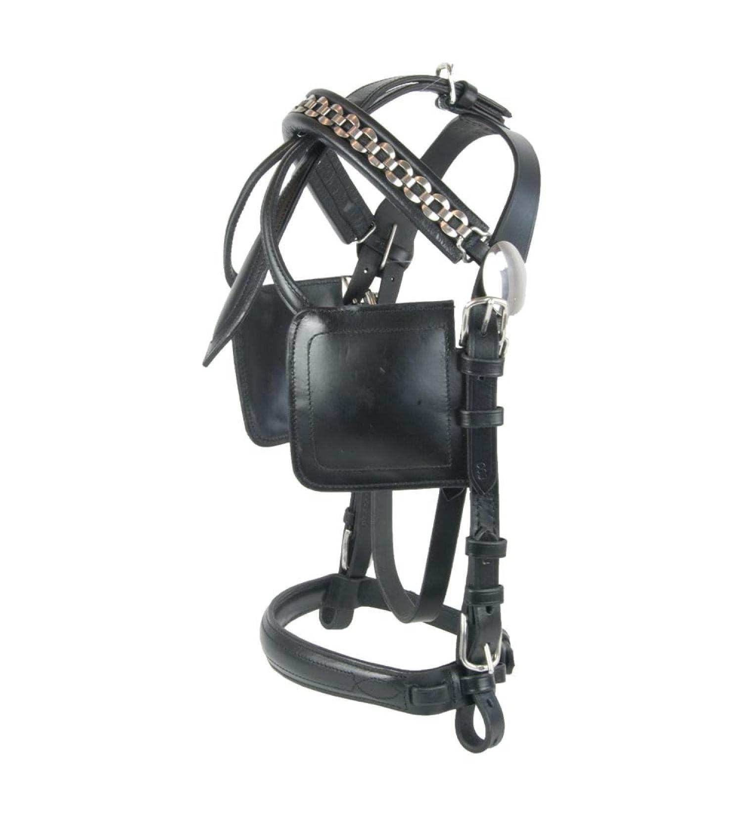 Brama West horse driving bridle with blinkers - driving headpiece - black - size Shetty