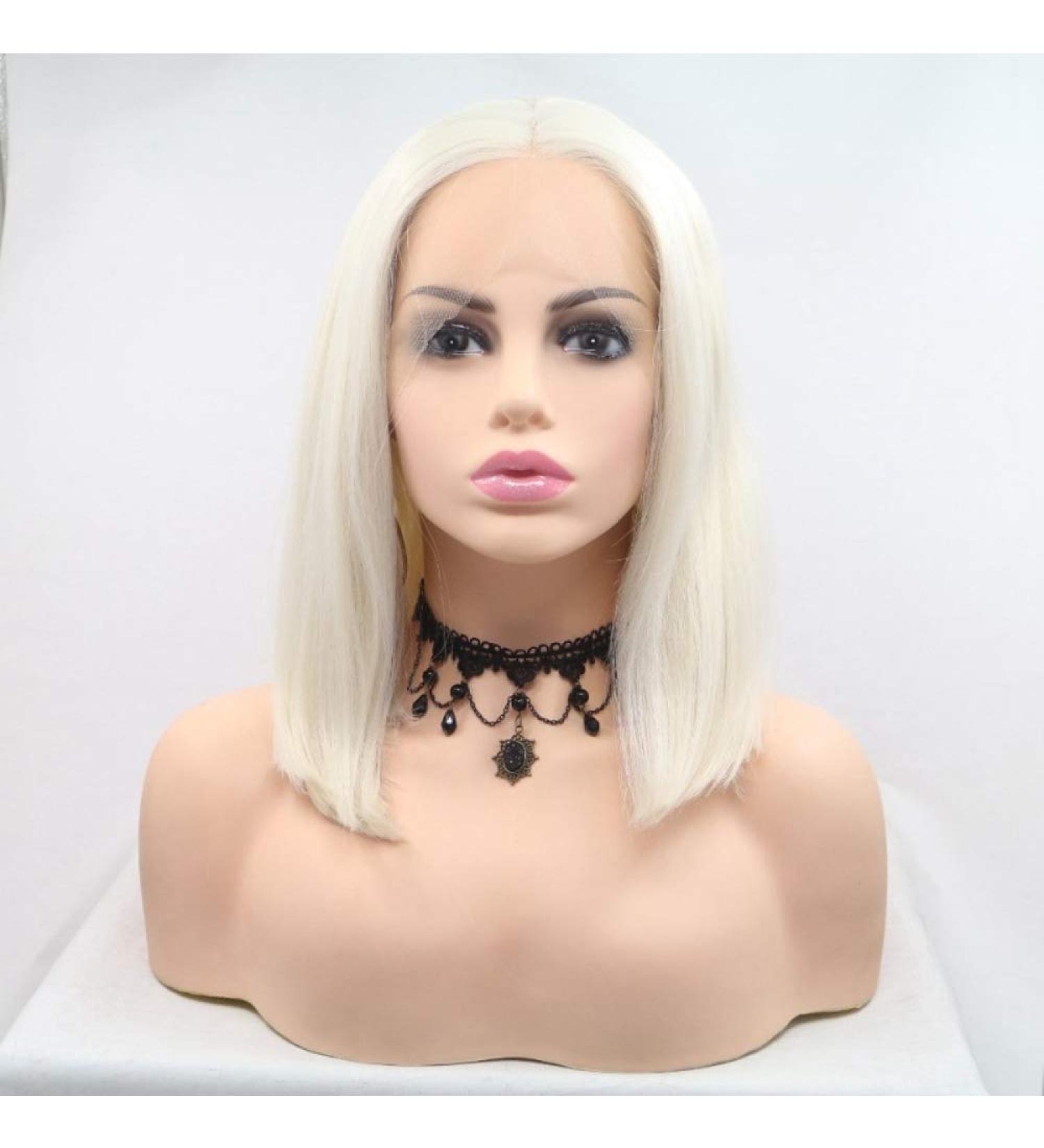Buy SHIYID White Blonde Short Straight Lace Front Wig - Synthetic Heat Resistant Fiber for Women - Buy Online on SooperMarket.com