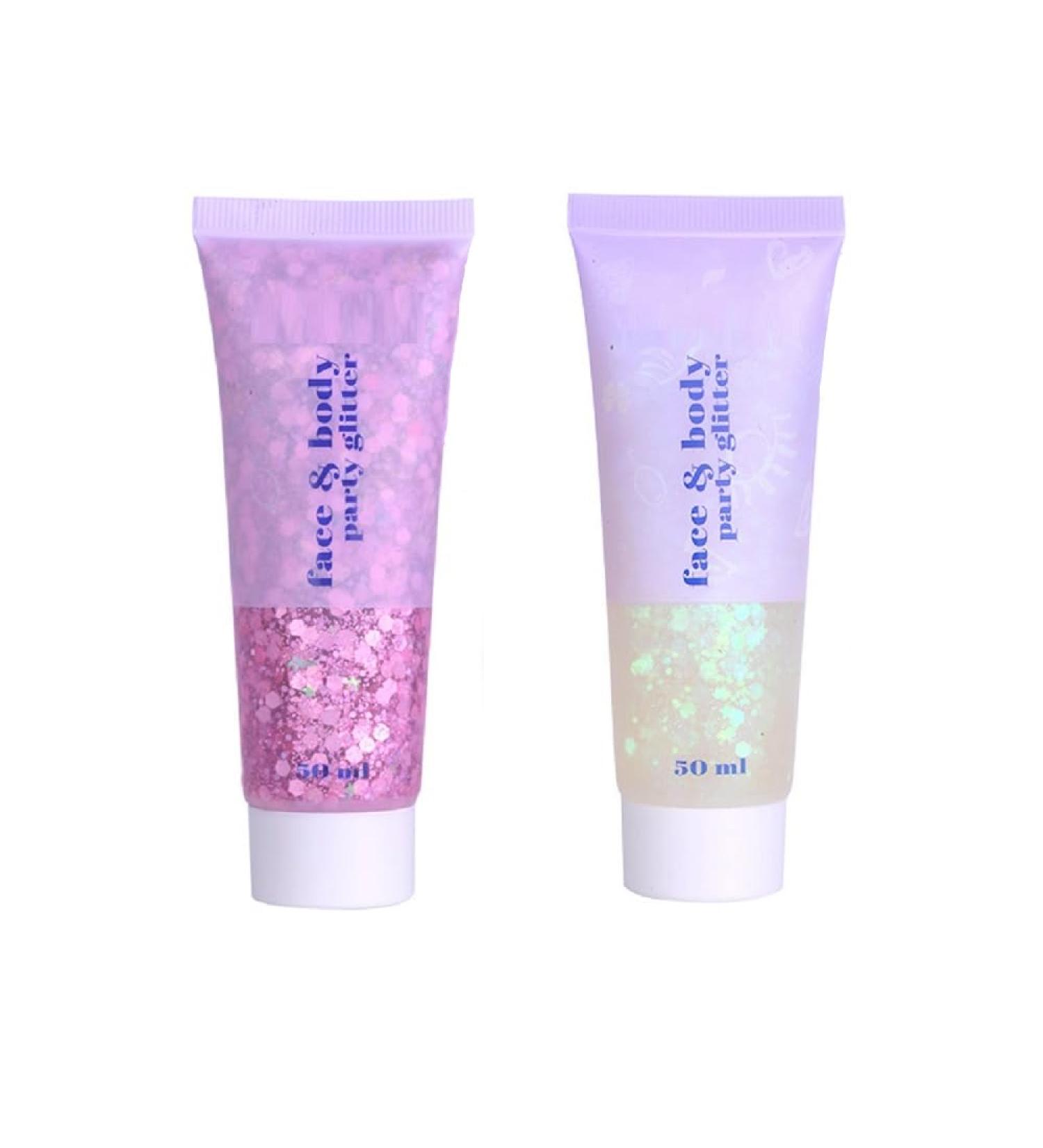 Buy 2 Color Neon Face & Body Glitter Gel - Holographic Makeup for Parties (Pink & White) - Glow Accessories - Buy Online on SooperMarket.com