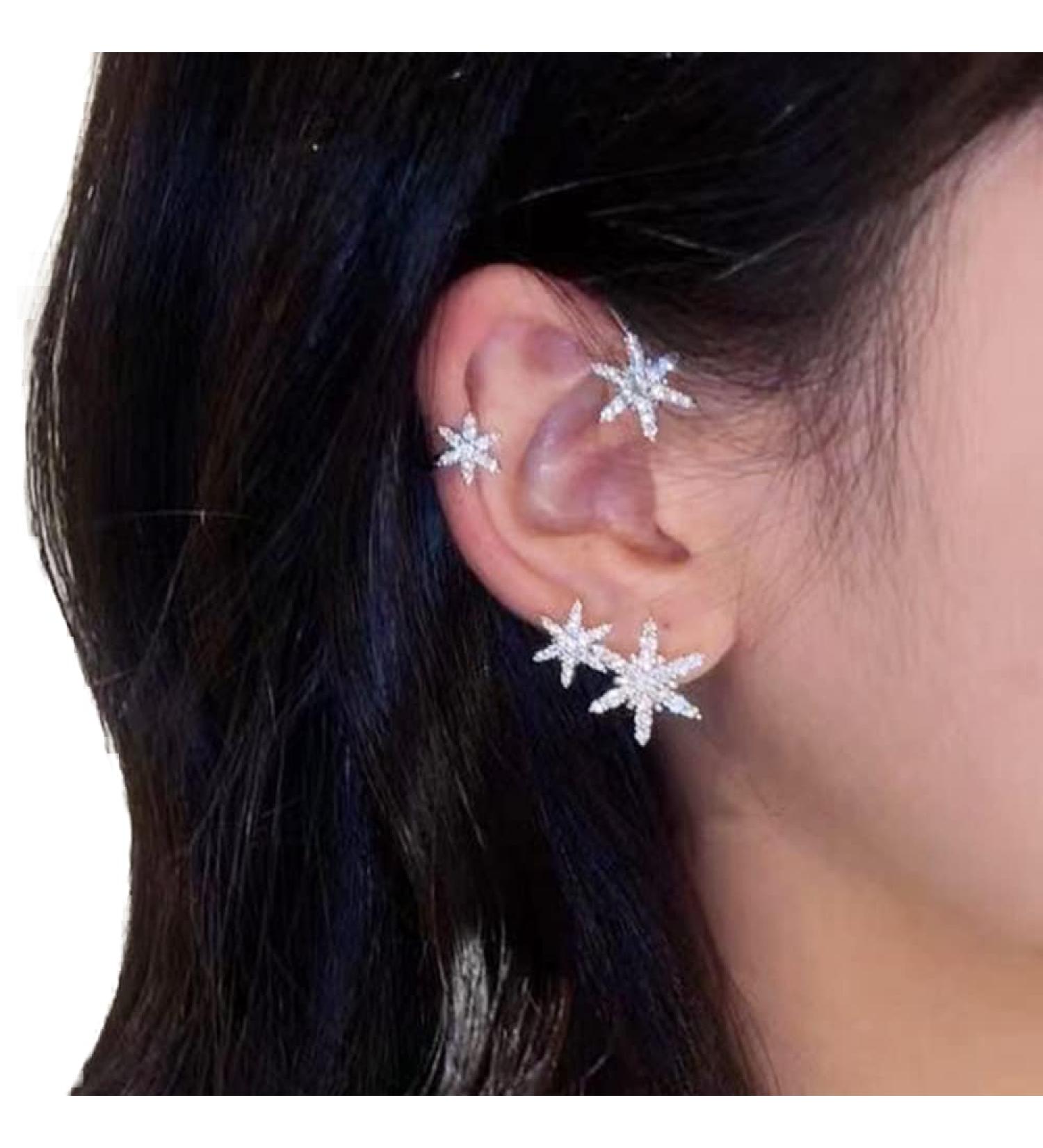Wiwpar Gold Zircon Star Ear Cuff Earrings | Non-Pierced Rhinestone Wrap Around Climber Earrings for Women & Girls - Buy Online on SooperMarket.com