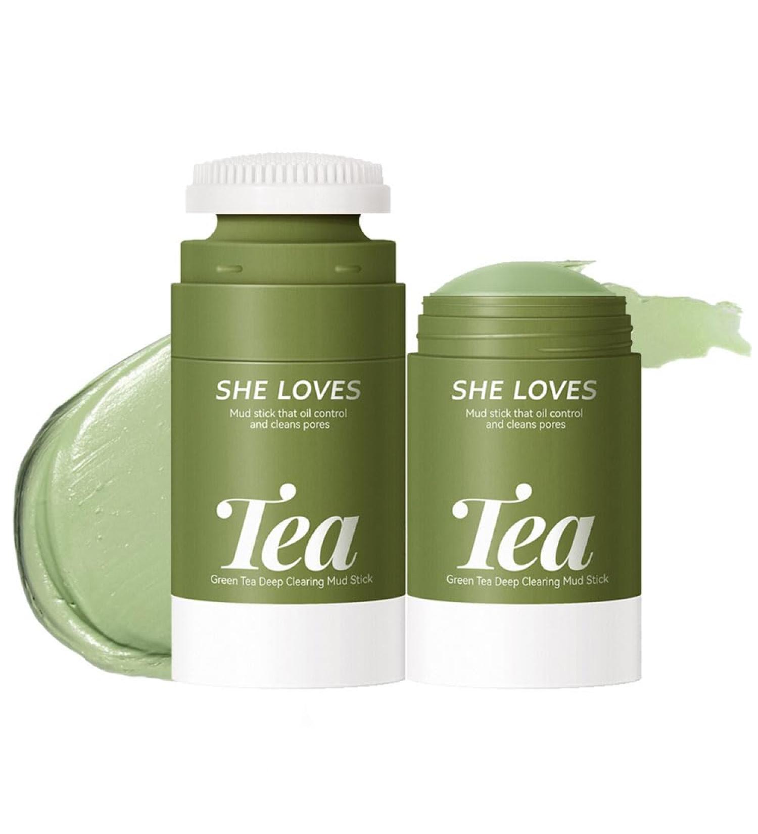 Green Tea Mask Stick with Silicone Scrubber | Deep Pore Cleanse & Blackhead Remover | Smooth Skin & Refine Pores - 45g/1.59oz - Buy Online on SooperMarket.com