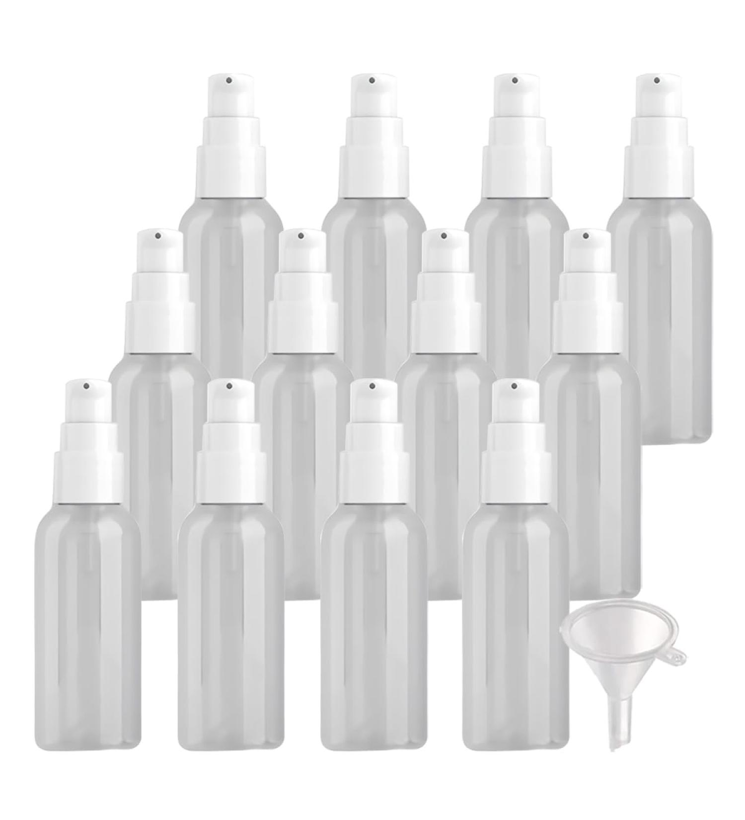 ZEOABSY 12 Pieces 50 ml Transparent Lotion Bottles with WhiteÂ Pump 50ml Empty PET Plastic Lotion Pump Bottle Cosmetic Gel Travel Container for Cosmetic Make up Cleaning + 2 x Funnel Transparent 50ml - Buy Online on SooperMarket.com