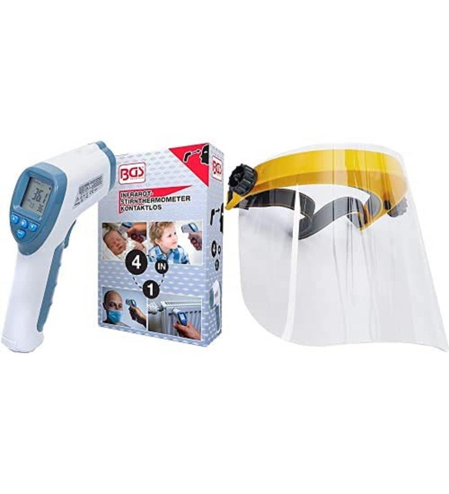 BGS 6006 Forehead Fever Thermometer & BGS 3703 Face Protection Sign - Infrared Contactless for All Ages | Object Measurement & EN 166 Compliant Eye Protection | International Shipping Available - Buy Online on SooperMarket.com
