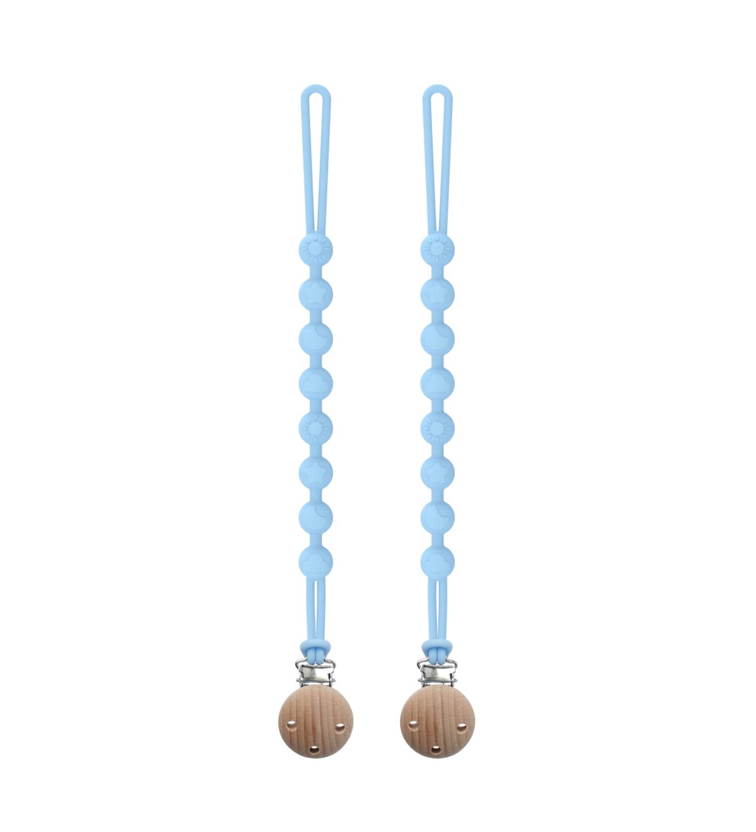Silicone Pacifier Chain - 2-Pack Clip for Boys & Girls | Durable Flexible & Keeps Pacifiers Clean - Soft Blue Design - Buy Online on SooperMarket.com