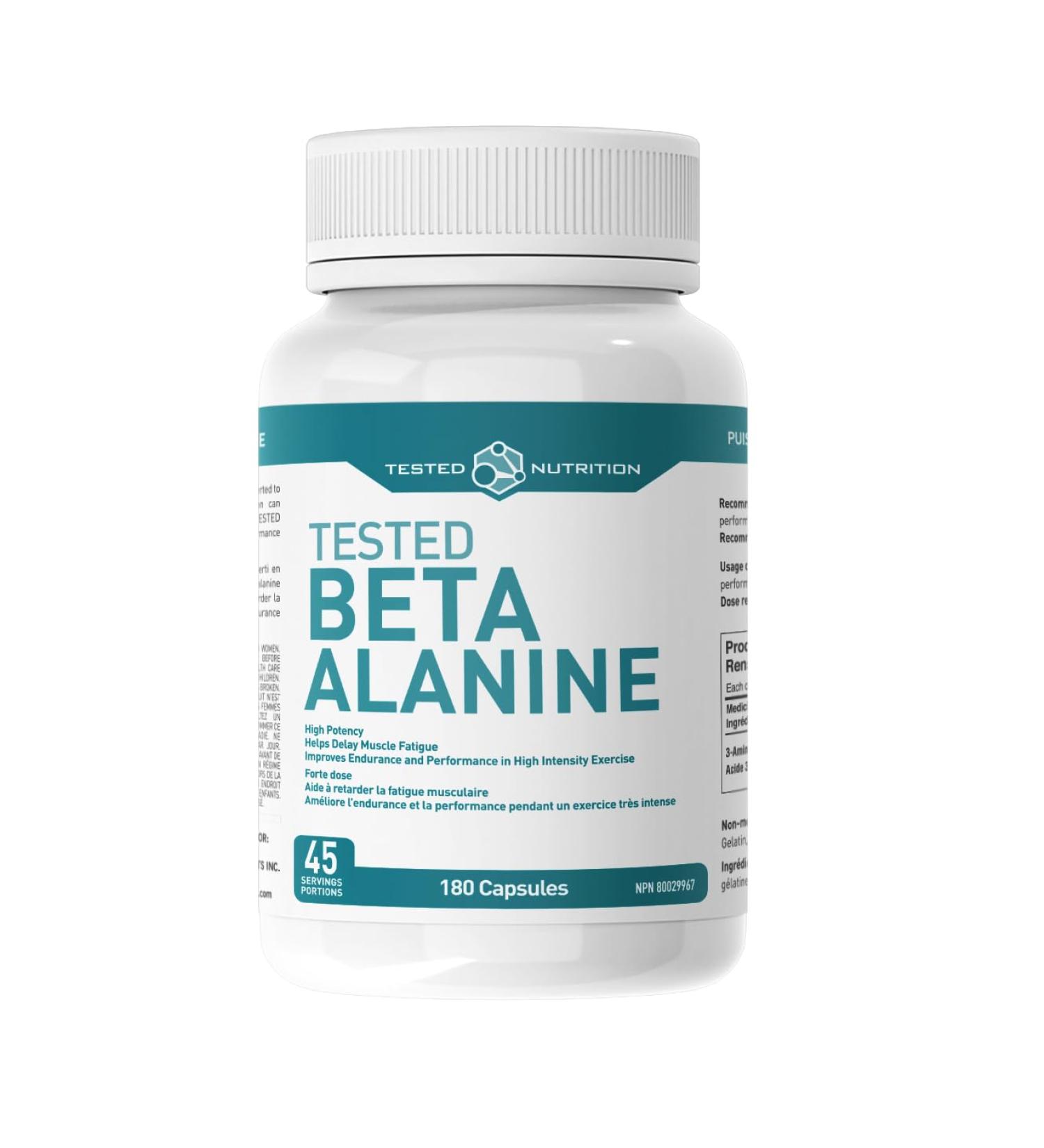 Tested Nutrition Beta Alanine Capsules | 750mg Beta Alanine Capsules | Reduced Muscle Fatigue Increased Endurance Strength Recovery | 45 Servings (180 Capsules) - Buy Online on SooperMarket.com