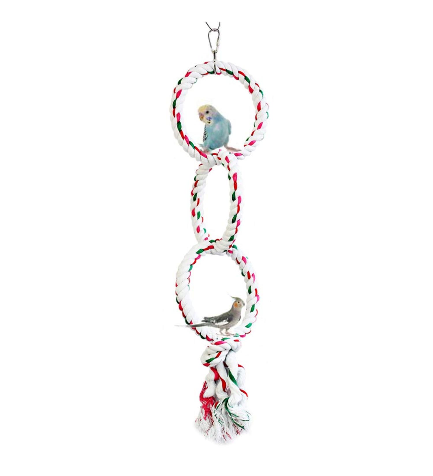 LeerKing Bird Rope Perches - Chewing Toy & Swing for Parakeet, Cockatiel, African Greys - 3 Loop Hanging Perches - Buy Online on SooperMarket.com