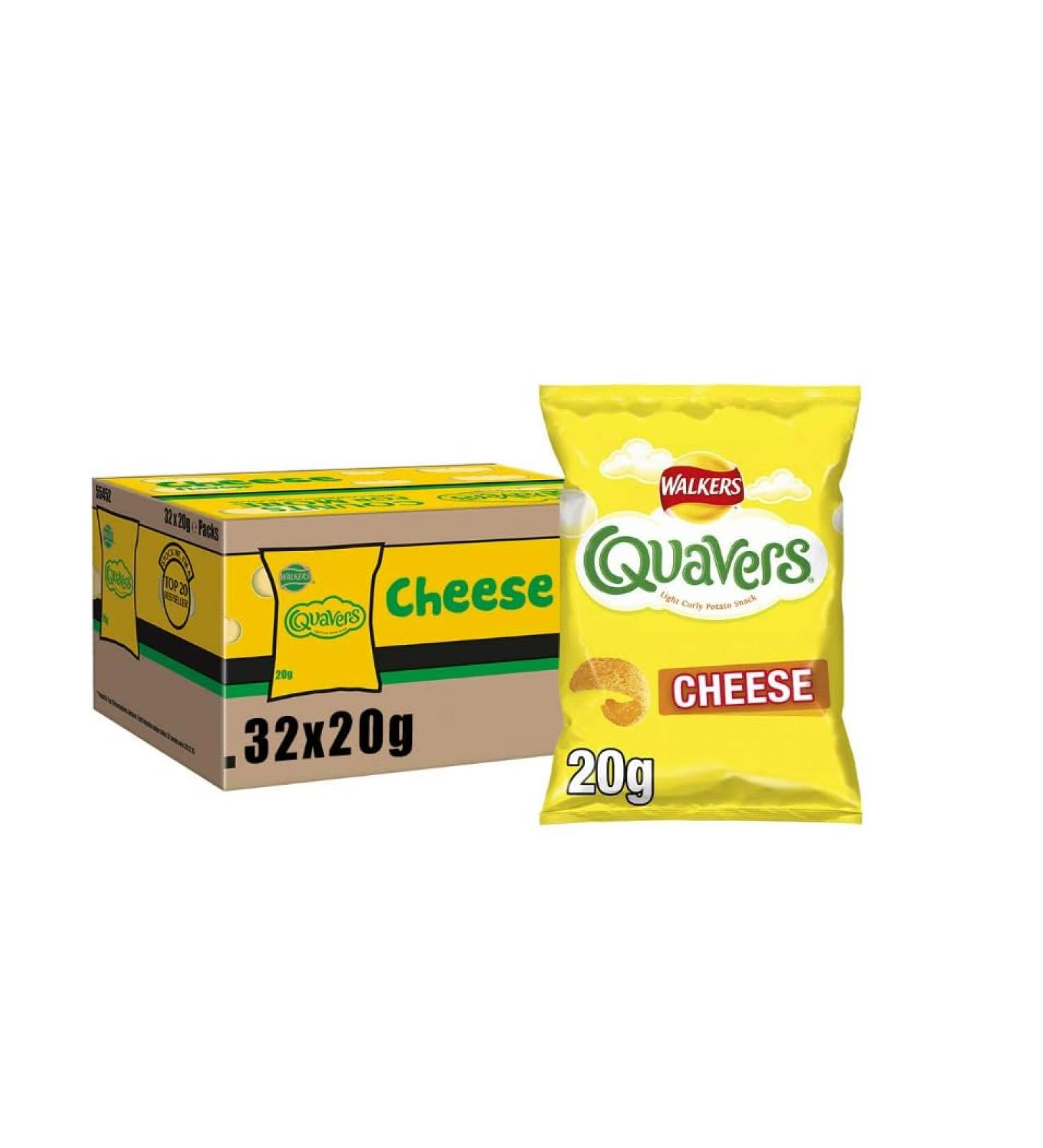Walkers Quavers Light Curly Potato Snacks (32 x 20g Bags)