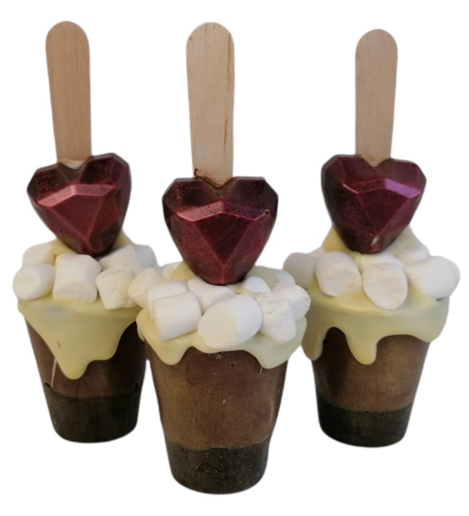 Belgian Hot Chocolate Stirrers Spoons Sticks set with Marshmallow & Heart Handmade Individually wrapped (3) - Buy Online on SooperMarket.com