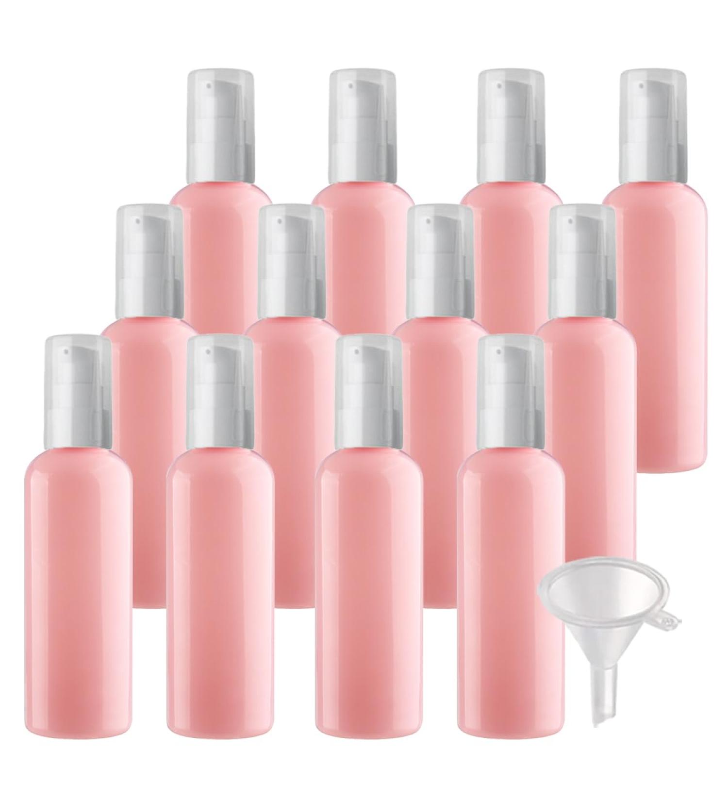 ZEOABSY 12 Pieces 100 ml Pink Lotion Bottles with WhiteÂ Pump 100ml Empty PET Plastic Lotion Pump Bottle Cosmetic Gel Travel Container for Cosmetic Make up Cleaning + 2 x Funnel Pink 100ml - Buy Online on SooperMarket.com