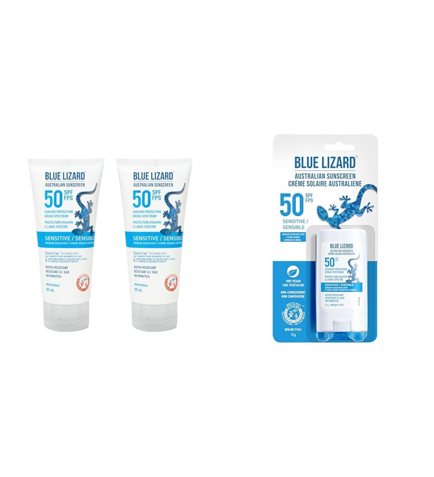 Blue Lizard Senstive SPF 50 Lotion Mineral Sunscreen Bundle (Pack of 2) & Sensitive Sunscreen Stick - 50 SPF + - 14g Sunscreen + Sensitive Sunscreen Stick - Buy Online on SooperMarket.com