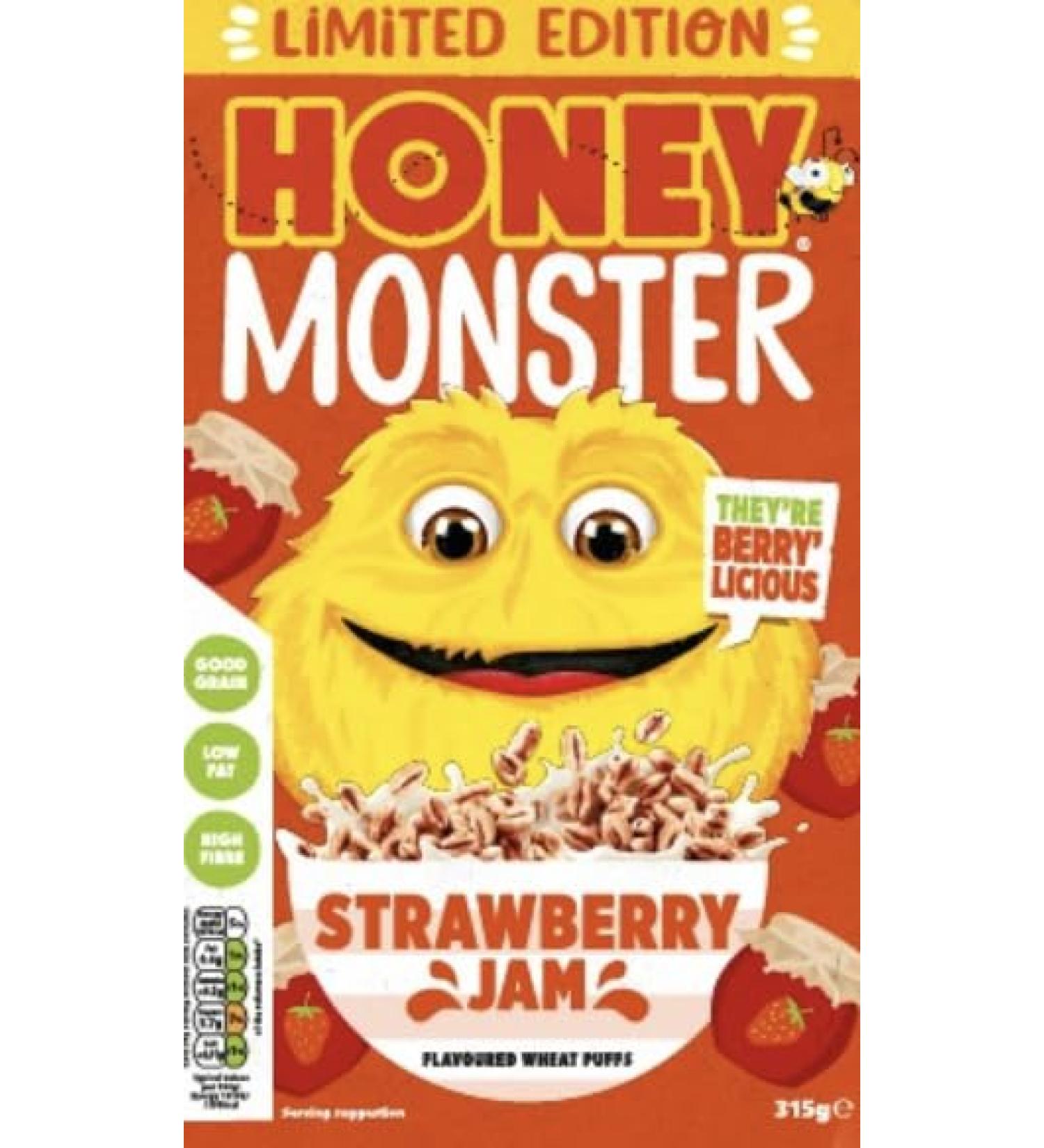 2x Honey Monster Strawberry Jam Limited Edition Sugar Puffs Cereal Breakfast