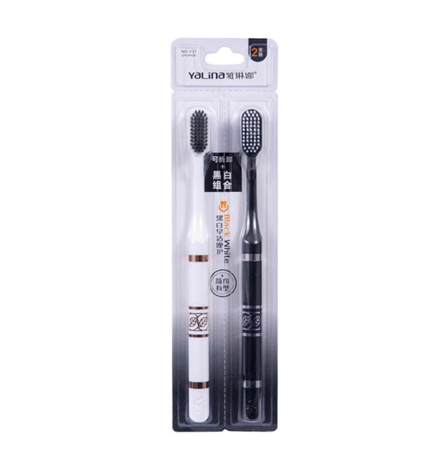 Stylish Couples' Toothbrush Set | Ergonomic Black & White Heart Design | Sustainable & Practical - Buy Online on SooperMarket.com