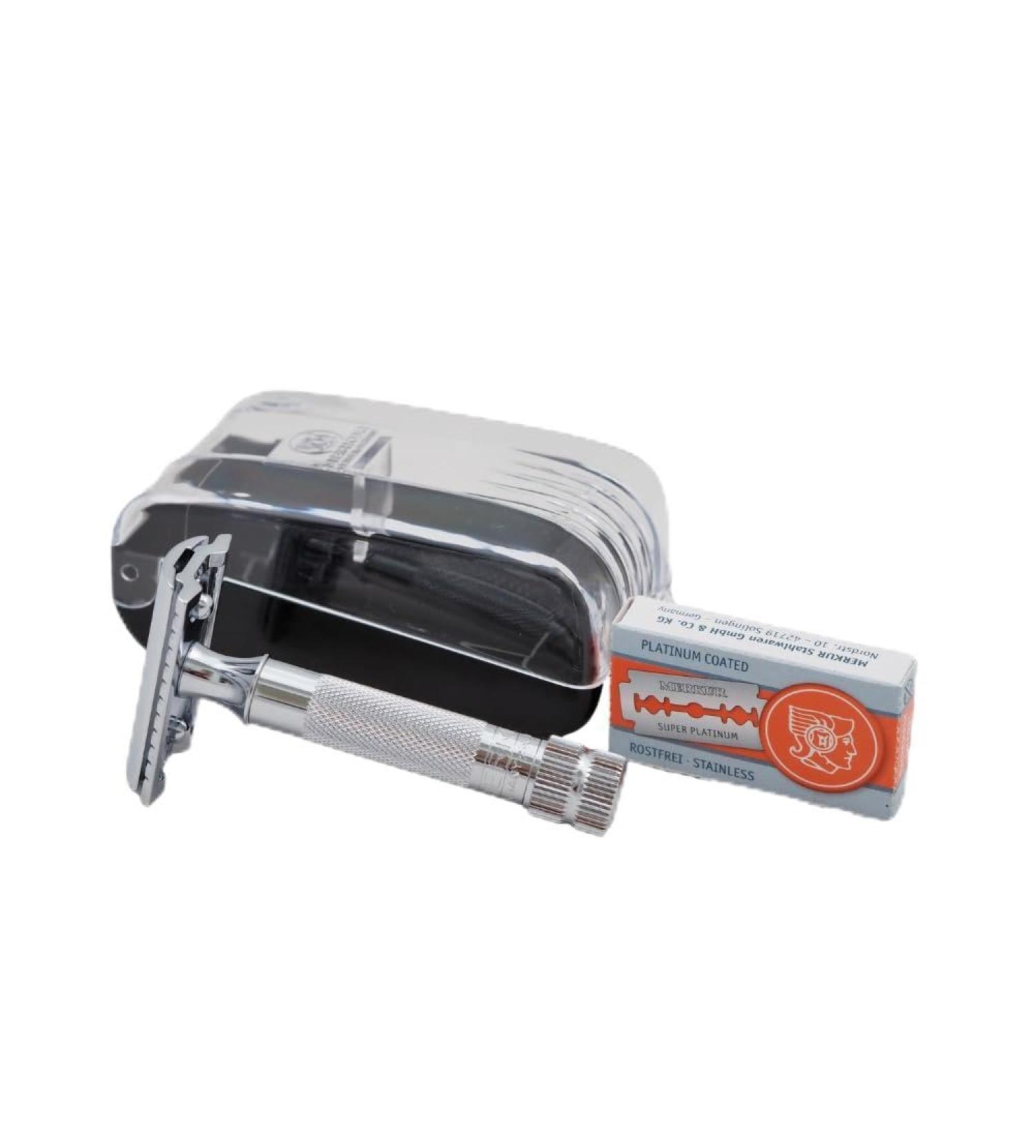 Buy MERKUR 34C Short Handle Classic Safety Razor Set Heavy Duty with 10 Blades for Ultimate Shaving Experience - International Shipping Available - Buy Online on SooperMarket.com