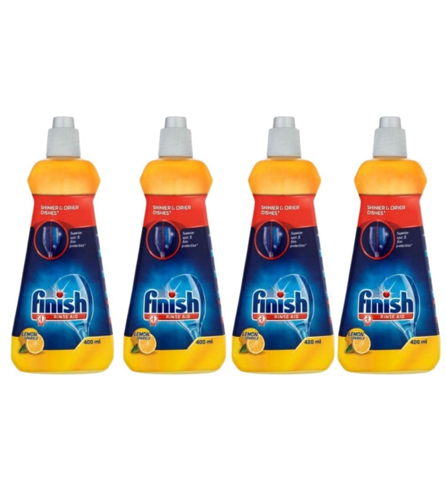 4 x 400ml Rinse & Shine Aid Lemon Sparkle Scent Protects Against Cloudiness