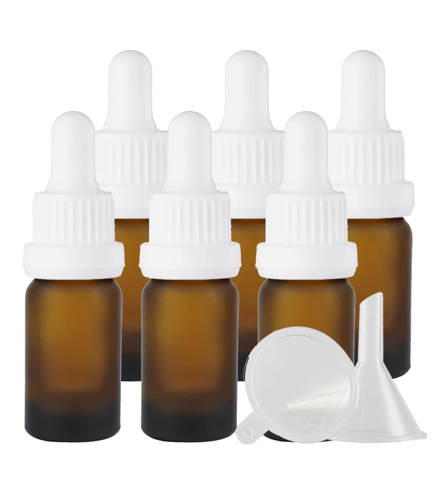 Zeoabsy 6 Pack 10ml Frosted Brown Glass Pipette Bottles - Ideal for Essential Oils & Aromatherapy - Clear Drip Bottle with White Lock Ring - Buy Online on SooperMarket.com