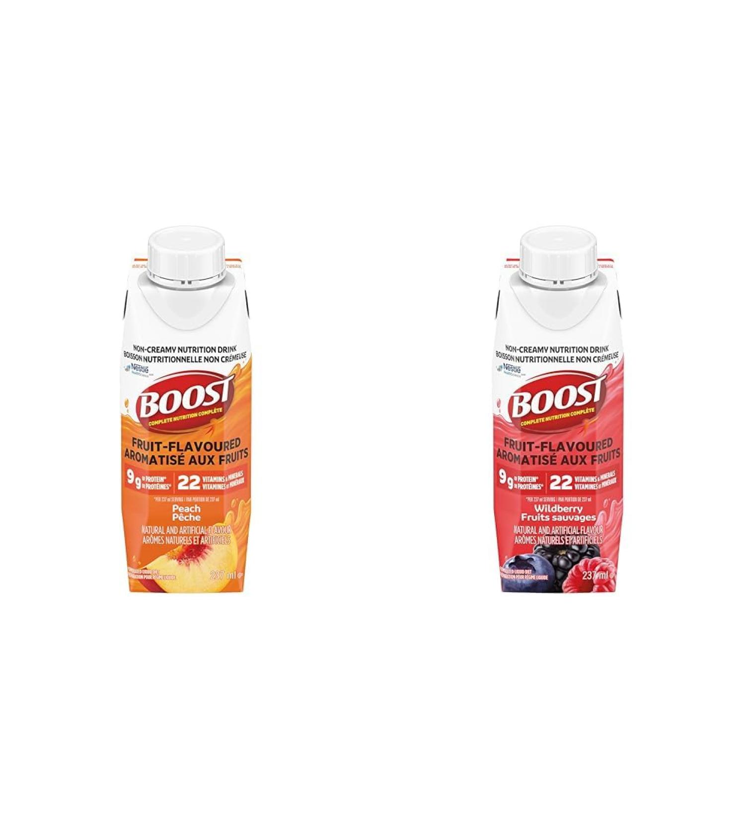 Boost Fruit Flavoured Drink Peach 237ml 24 count & Fruit Flavoured Drink Wild Berry 237ml 24 count Peach + Drink Boost Fruit Flavoured Drink - Buy Online on SooperMarket.com