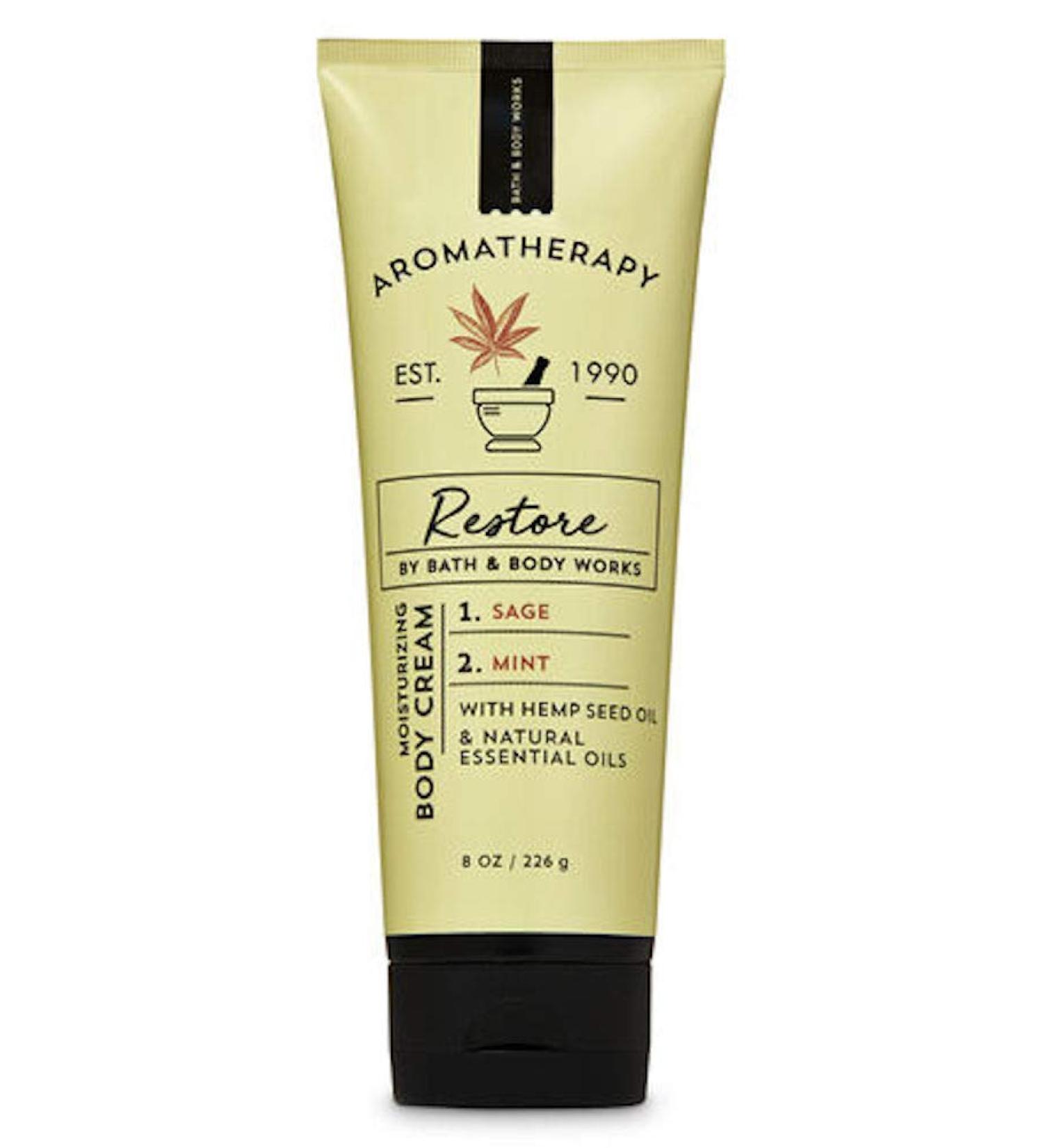 Bath and Body Works Body Care Aromatherapy Moisturizing Body Cream w/Essential Oils - 8 oz Many Scents (Restore - Sage & Mint Oil)
