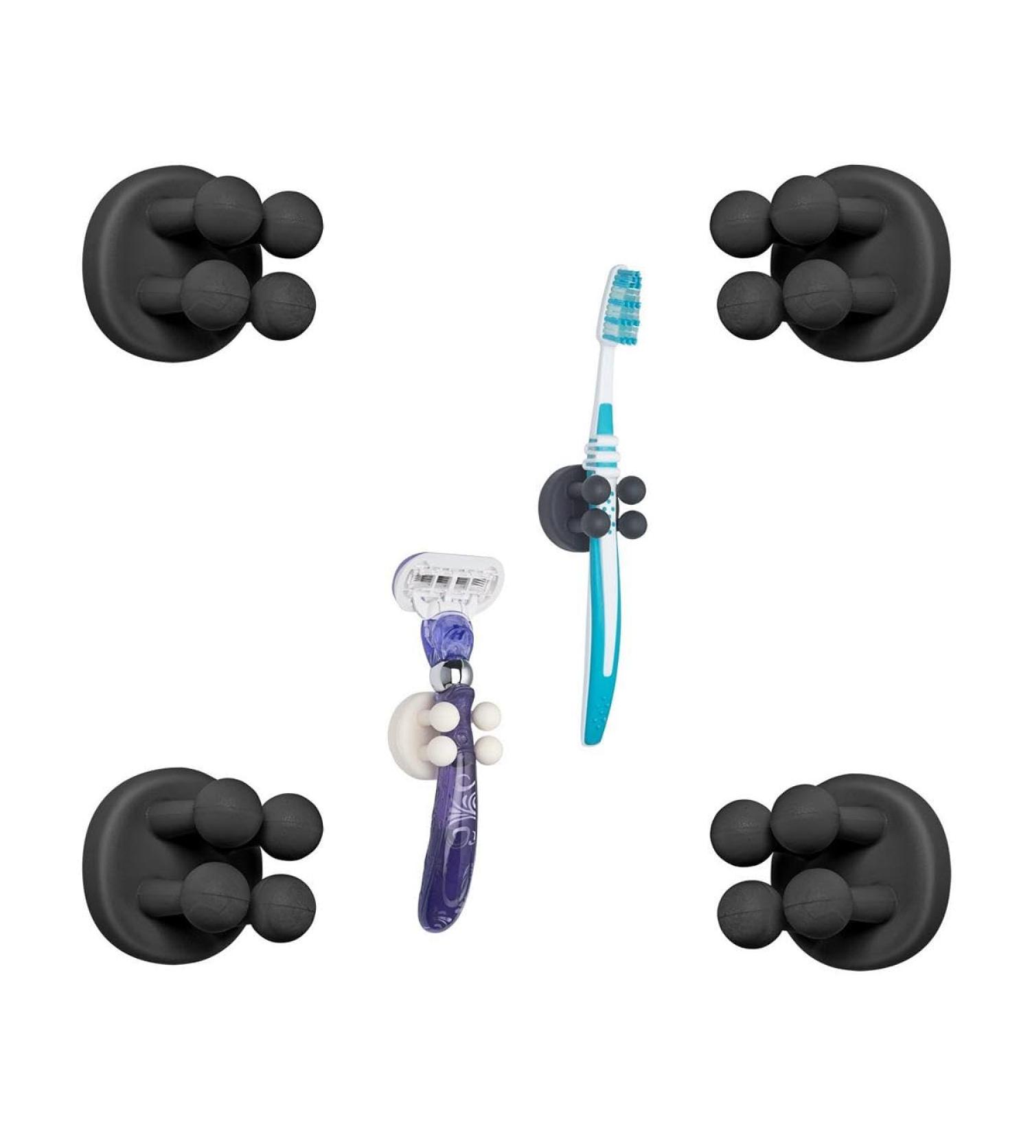 TECBULL Funny Hooks - Self-Adhesive Toothbrush & Razor Holder | No Drill Shower Organizer | 8-Pack (4 Black + 4 Replacement Pads) - Buy Online on SooperMarket.com