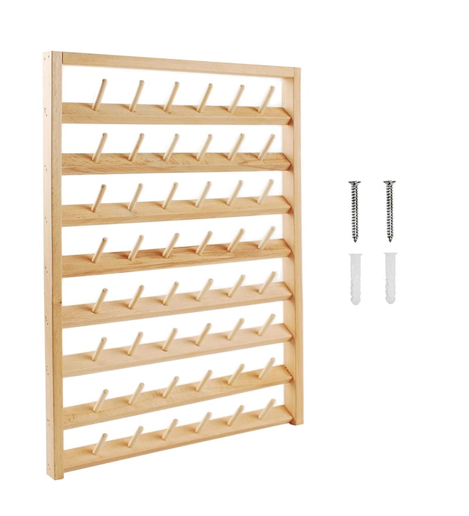 NW Wooden Thread Holder Sewing and Embroidery Thread Rack | Organizer with Hanging Hooks for Wall | 48-Spool Capacity - Buy Online on SooperMarket.com