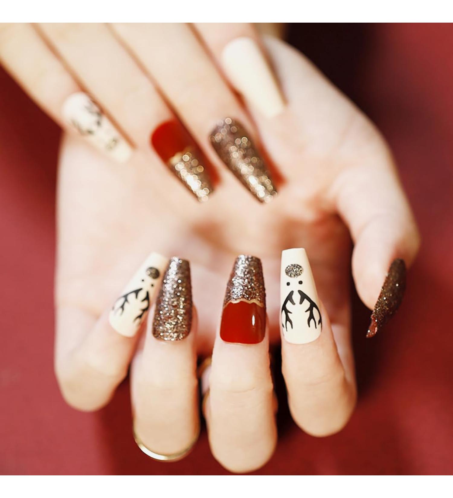 Brishow Coffin Christmas Artificial Nails - 24pcs Press On Long False Nails for Women & Girls - Buy Online on SooperMarket.com