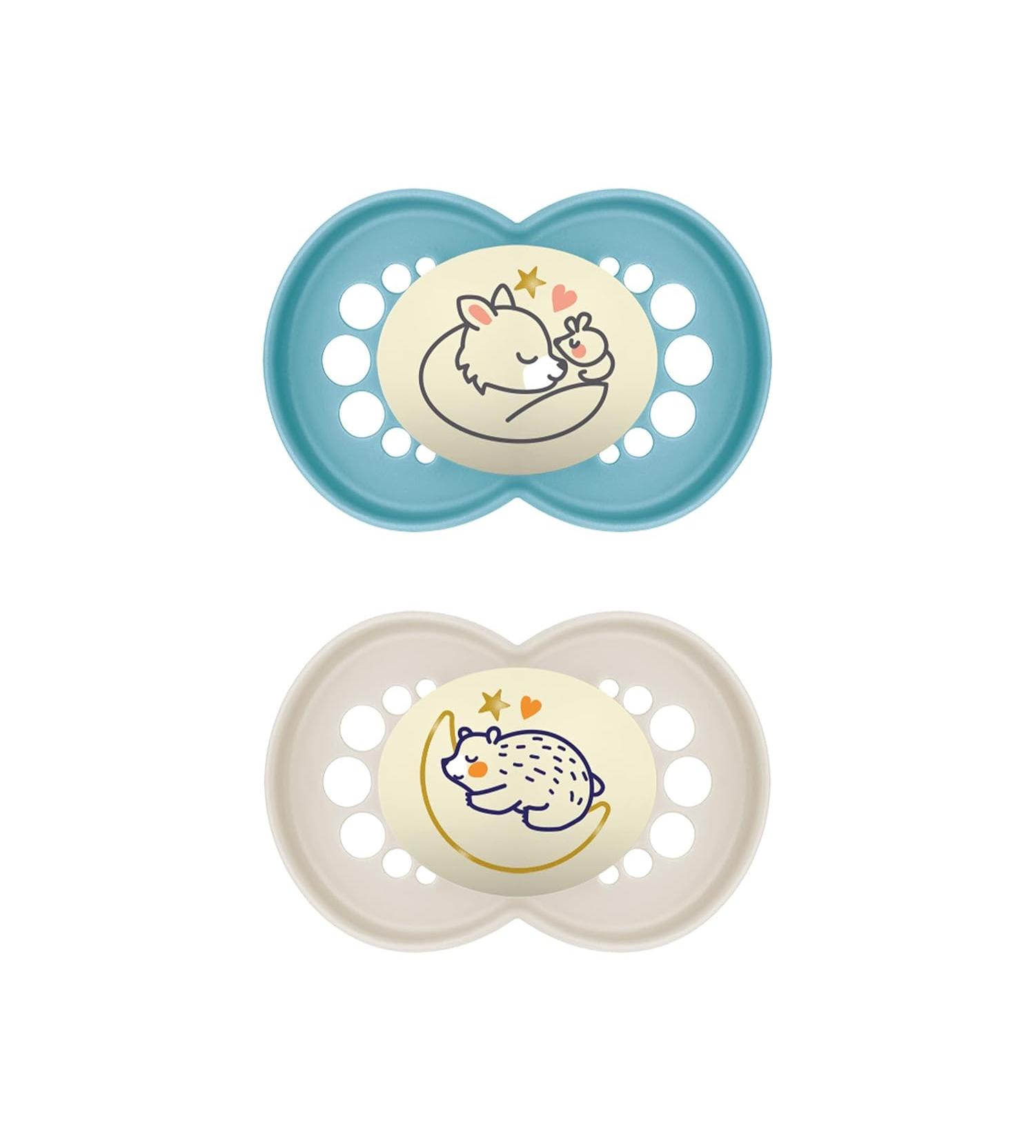 MAM Original Night Pacifiers Set - Bright & Tooth-Friendly Silicone Baby Pacifiers (6-16 Months) - Eco-Friendly Fox & Bear Design with Pacifier Box - Buy Online on SooperMarket.com