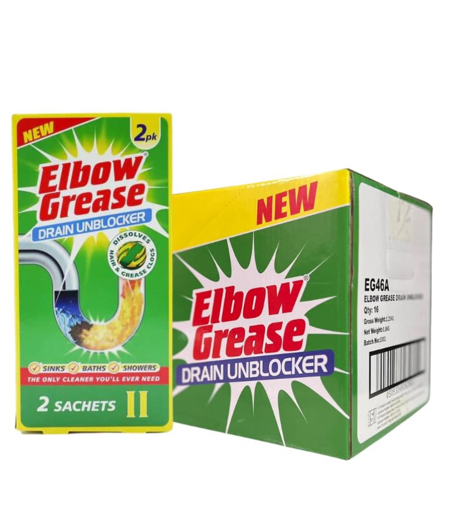 Elbow Grease Drain Unblocker 2x25g (Wholesale BOX) (PACK OF 16 BOXES)