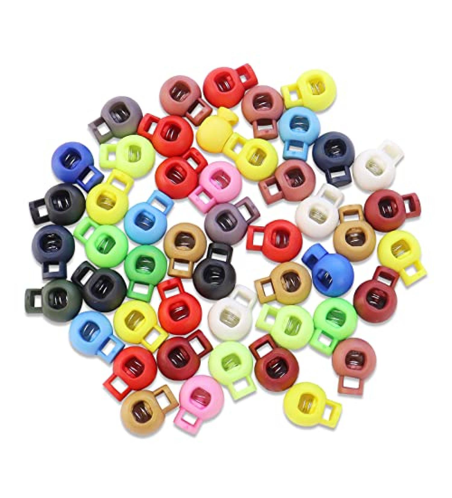 WYBG 50 Pcs Plastic Spring Loaded Elastic Drawstring Rope Lanyard Adjuster Cords Lock End - Adjustable Single Hole Toggle Stoppers - Round Ball Shape Fastener Buttons Slider - Assorted Colors - Buy Online on SooperMarket.com
