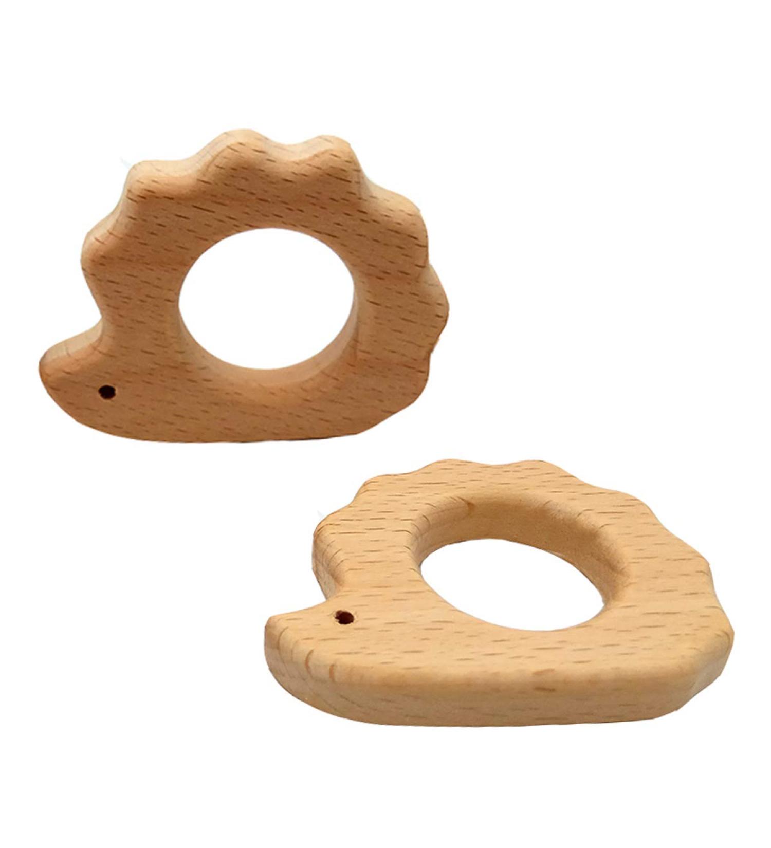 Organic Wooden Hedgehog Teether Toys - Set of 2 | Handmade Baby Beaded Teething Toy | Food Grade Materials - Perfect Baby Shower Gift - Buy Online on SooperMarket.com