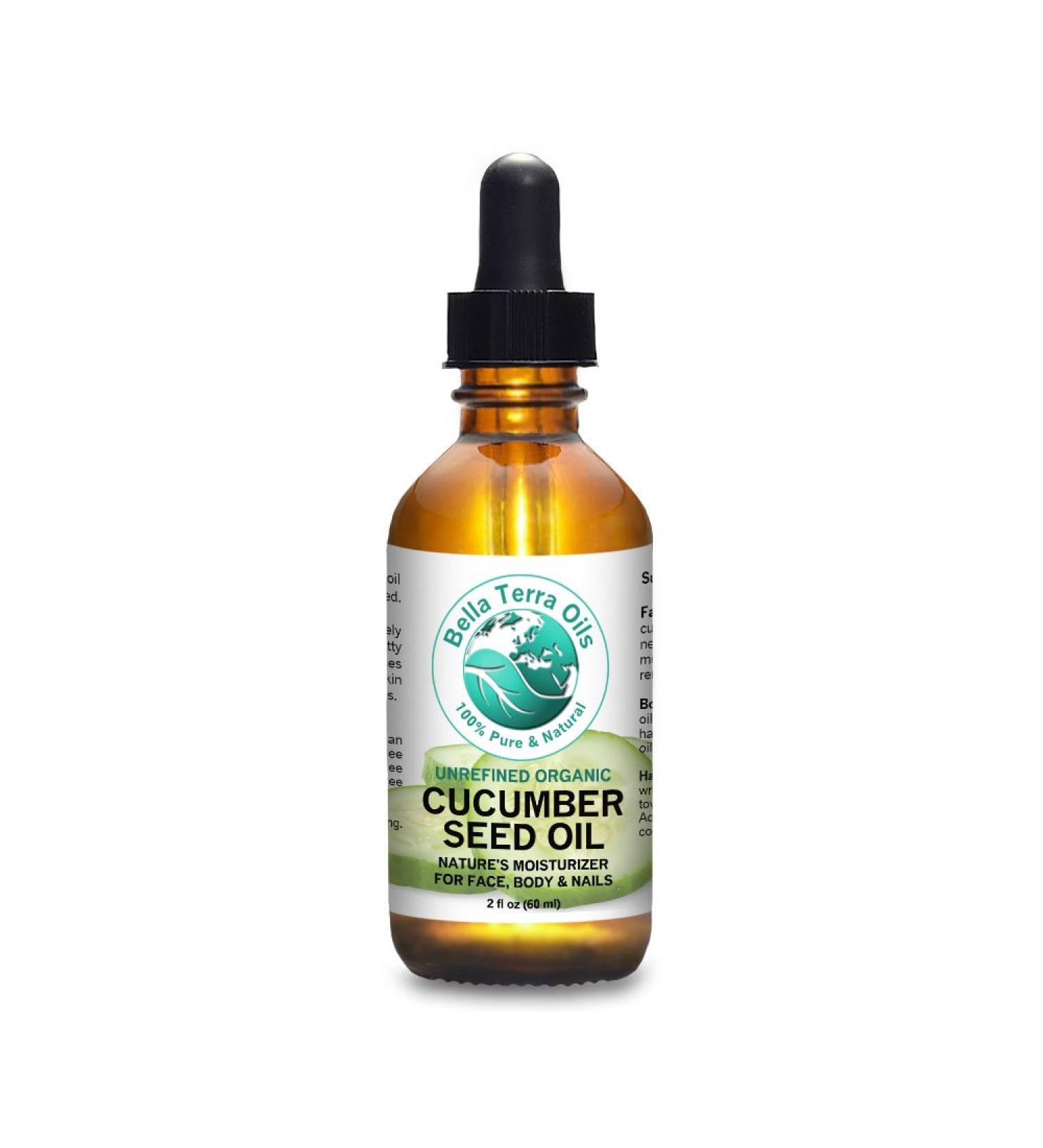 Bella Terra Oils Cucumber Seed Oil 2 oz 100% Pure Cold-pressed Unrefined Organic Lightweight Natural Moisturizer for Skin Hair 2 Fl Oz (Pack of 1)