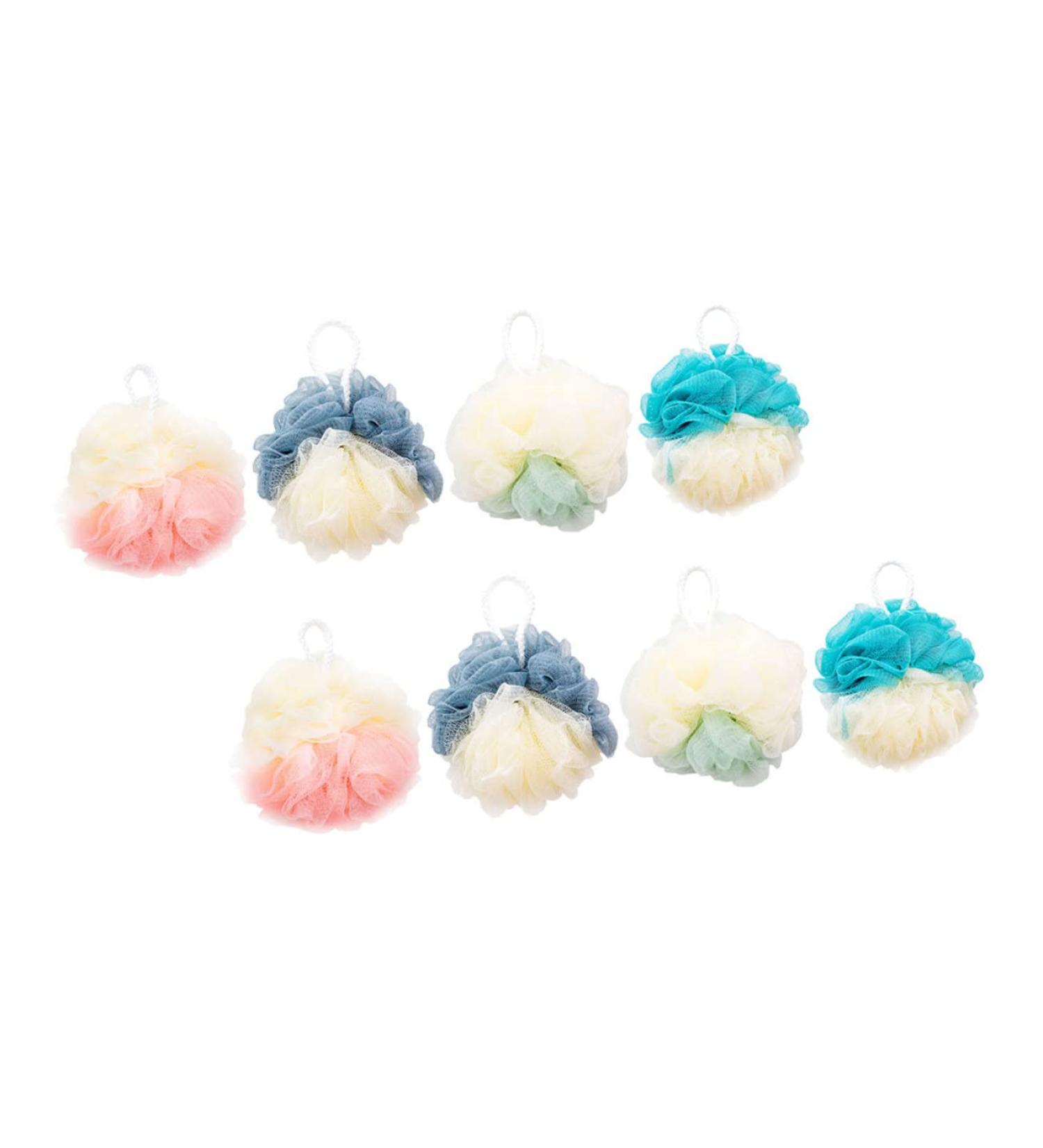 Healeved 8pcs Color Matching Bath Ball Body Scrubber Set - Natural Bath Sponges for Men and Women - Shower Poufs and Body Scrub Mitt - Buy Online on SooperMarket.com