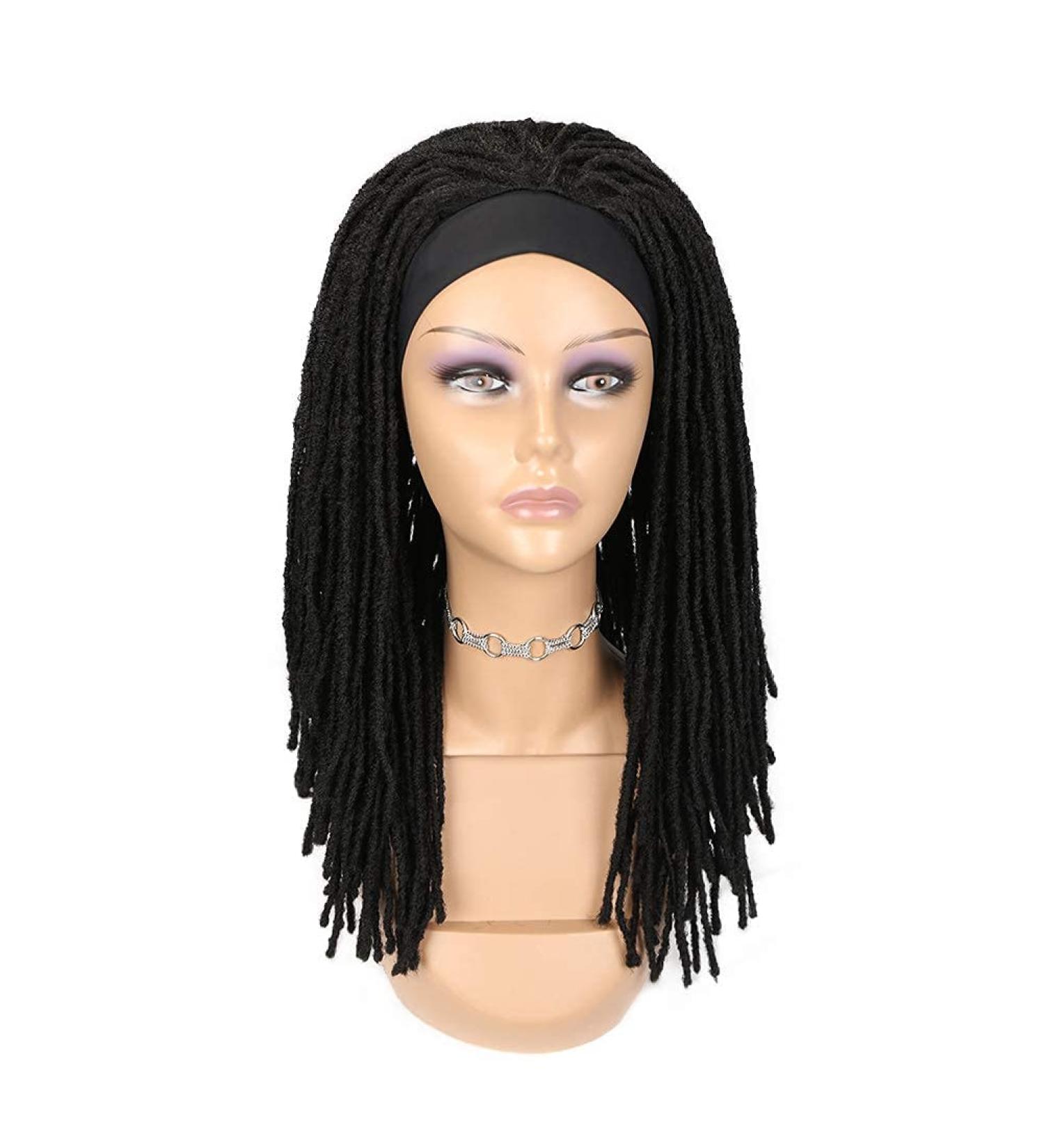Lady Miranda Black Dreadlock Headband Wig for Women and Men - Medium Twist Afro Synthetic Dreadlock Wig - Buy Online on SooperMarket.com