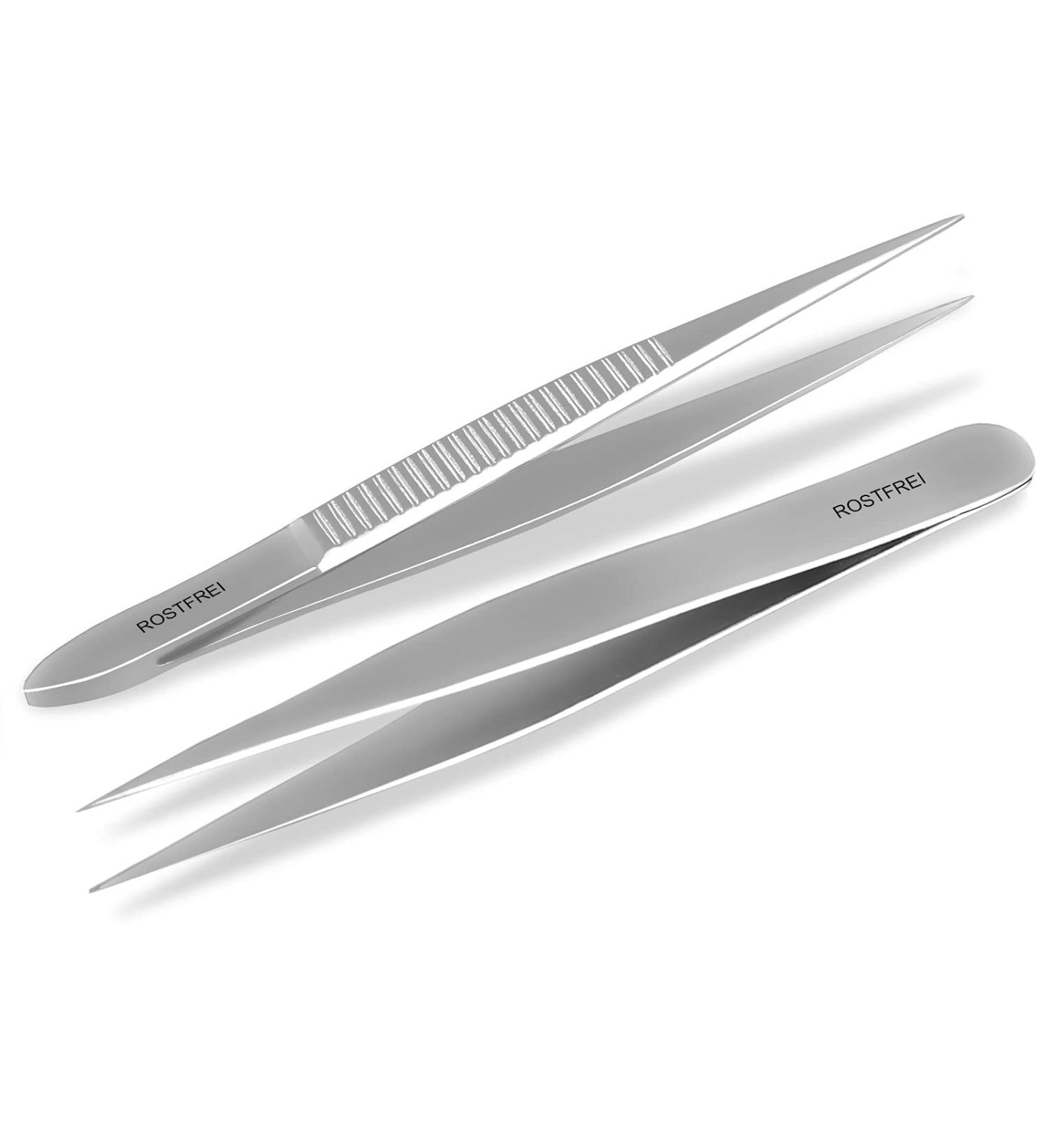 Professional Stainless Steel Tweezers Set - 2-Piece Pointed & Splinter Tweezer Kit for Precision Plucking - Buy Online on SooperMarket.com