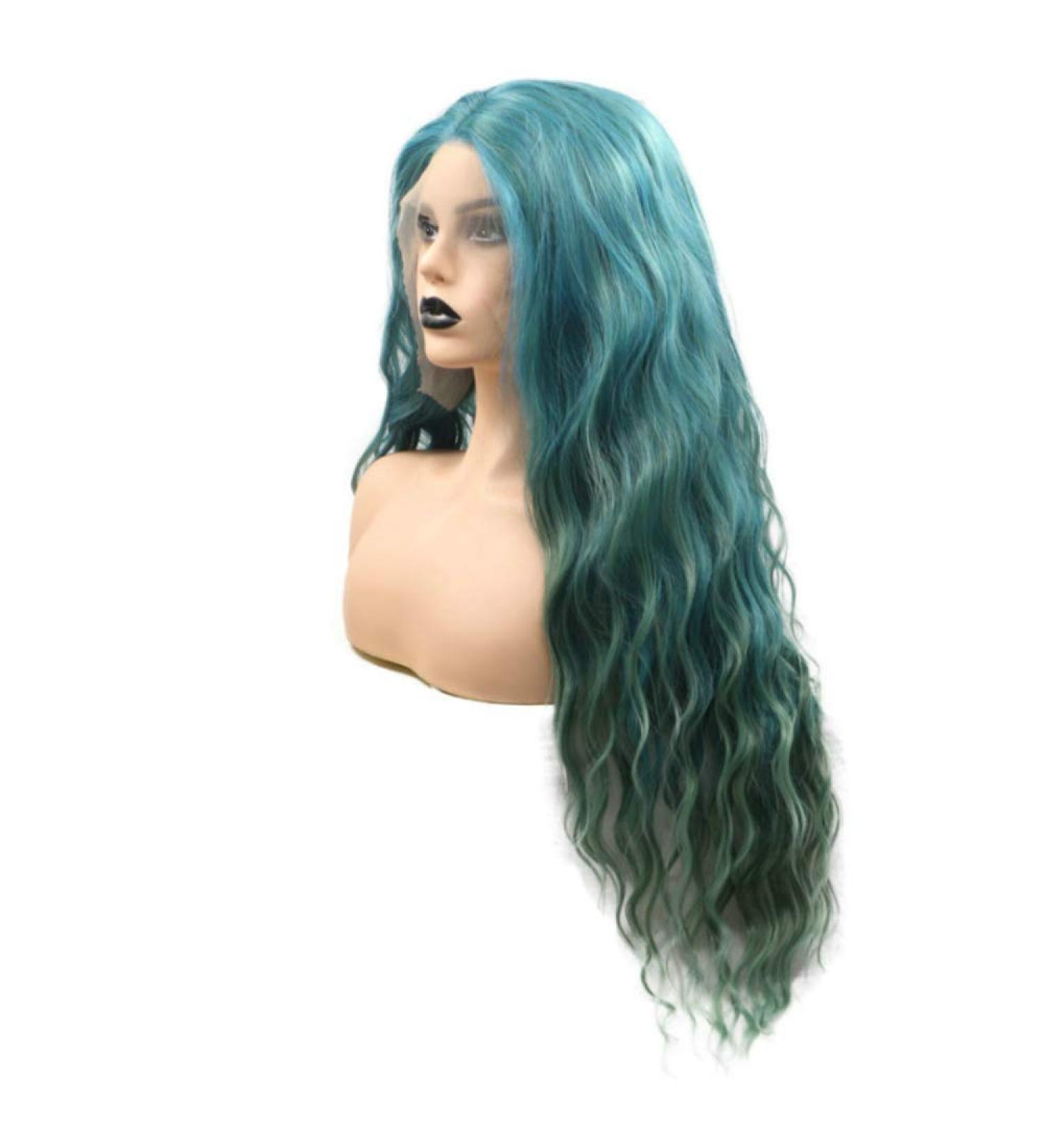DIDADA Long Water Wave Wig - Ombre Mermaid Green Synthetic Lace Front Wig for Drag Queens & Women | 24 Inches - Buy Online on SooperMarket.com