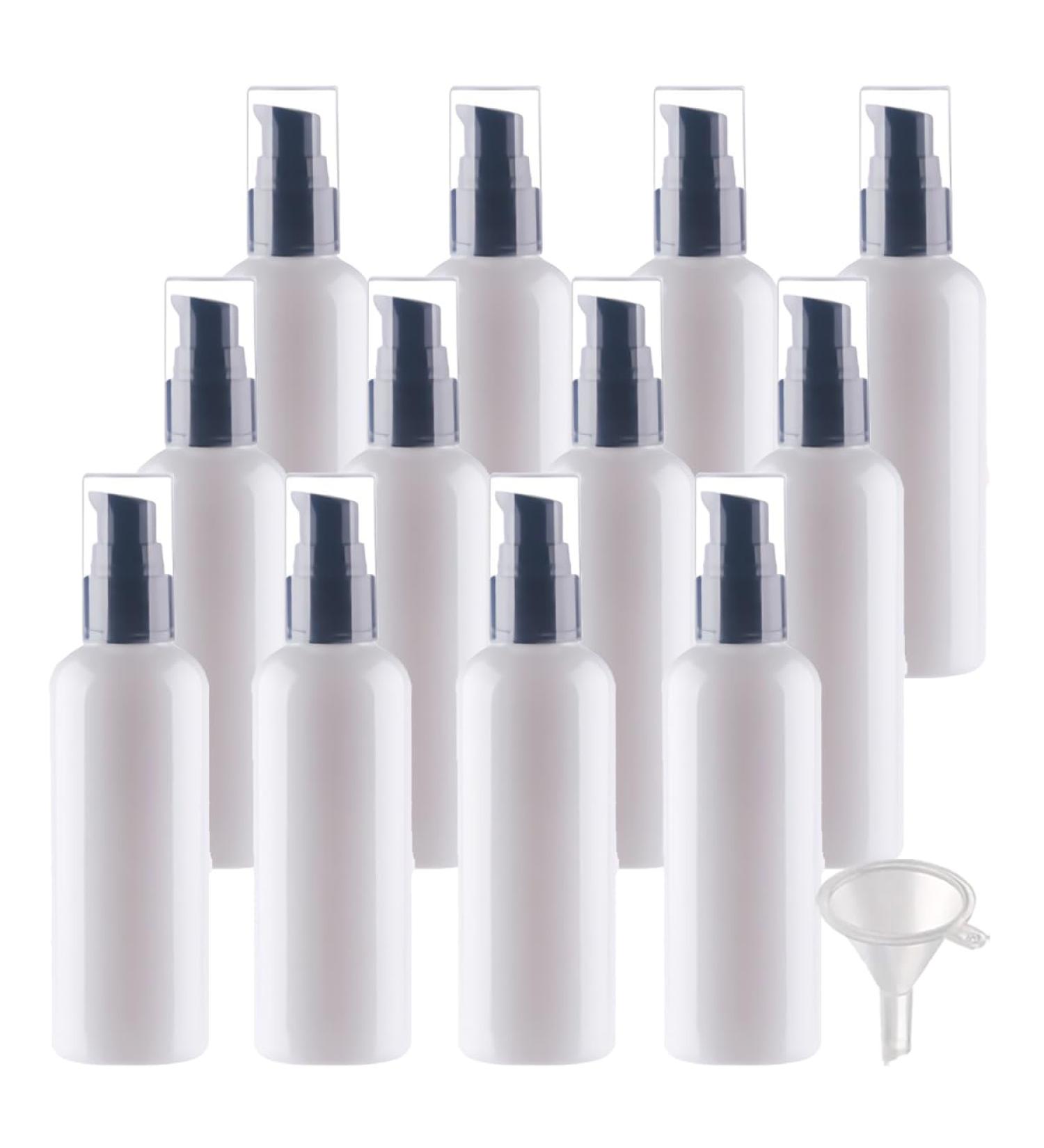 ZEOABSY 12 Pieces 100 ml White Lotion Bottles with BlackÂ Pump 100ml Empty PET Plastic Lotion Pump Bottle Cosmetic Gel Travel Container for Cosmetic Make up Cleaning + 2 x Funnel Red 100ml - Buy Online on SooperMarket.com