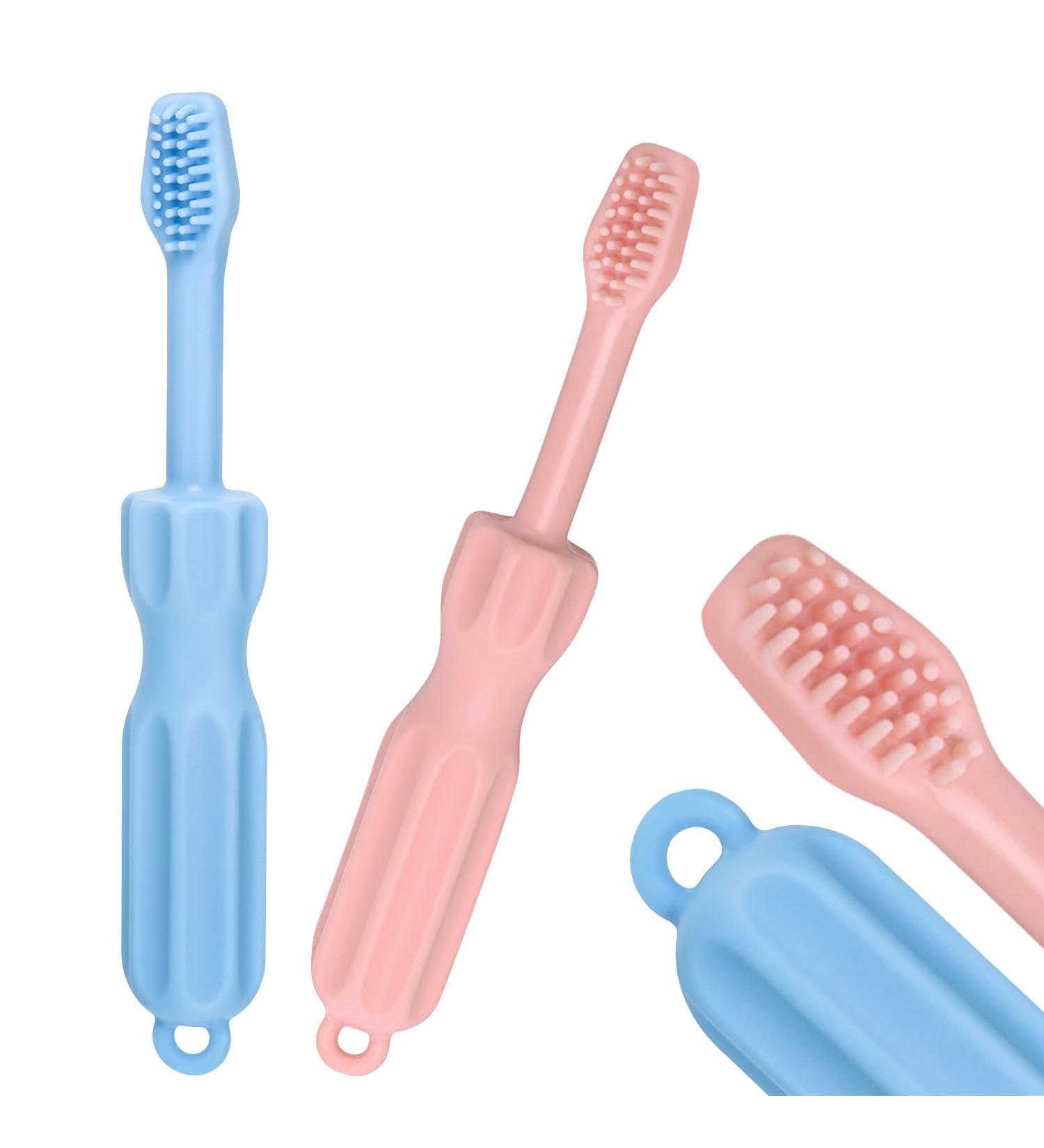 CLdy Baby Biting Toys - 2 BPA-Free Silicone Teething Rings for Babies 3 Months+ - Soft & Stimulating Toothbrush Aid in Blue & Pink - Buy Online on SooperMarket.com