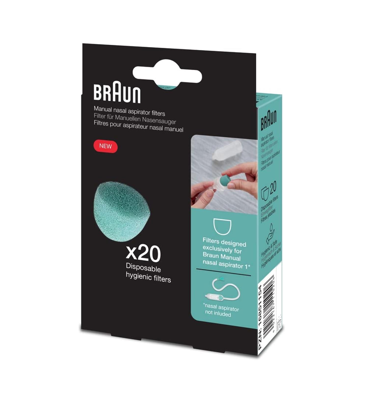Braun Manual Nasal Aspirator with 1 Filter - Baby Nasal Suction for Congestion Relief, Newborn 0+ Months, Robust & Hygienic - Single-Use Disposable, BPA-Free - Buy Online on SooperMarket.com