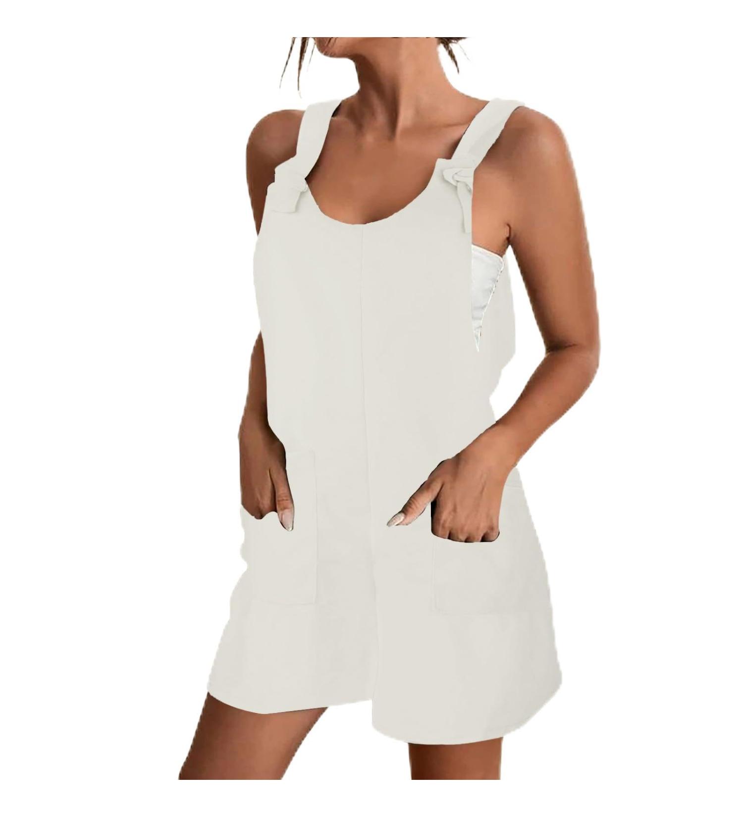 WILLBEST Women's Low Cut Sleeveless Jumpsuits Bohemian Off The Shoulder Straps Bib Long Pants Rompers Overalls with Pockets 2948-oyvsw-white-d 5XL - Buy Online on SooperMarket.com
