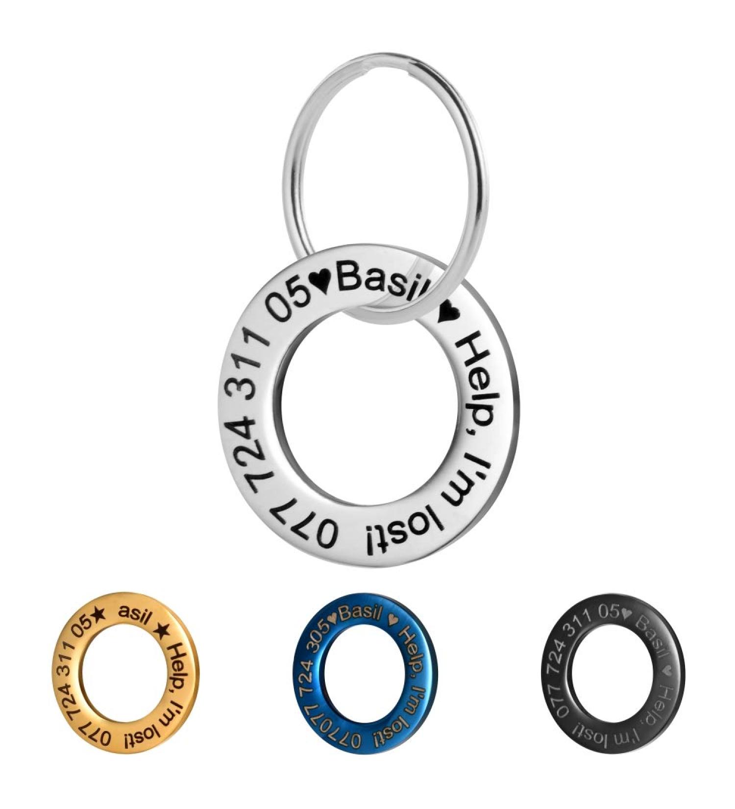 LYL Stainless Steel Dog Tag - Deep Engraved Front & Back Silver Ring Shape (Small) | International Shipping - Buy Online on SooperMarket.com