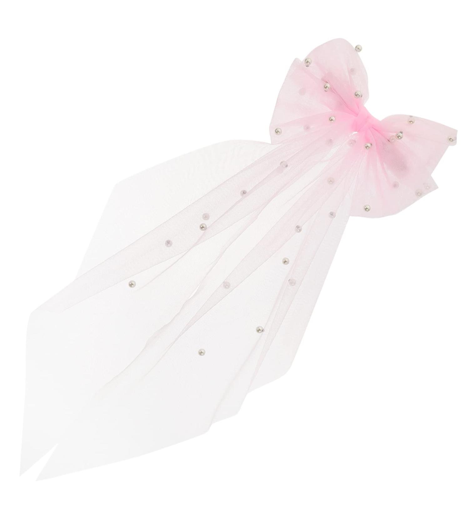 minkissy Mesh Ribbon Hairpin Bride Bachelorette Accessories Bridal Bow Veil Big Bows Hair Nets for Women Bridal Veils for Wedding White Hair Bow Hair Piece Girl Wedding Dress Pearl - Buy Online on SooperMarket.com