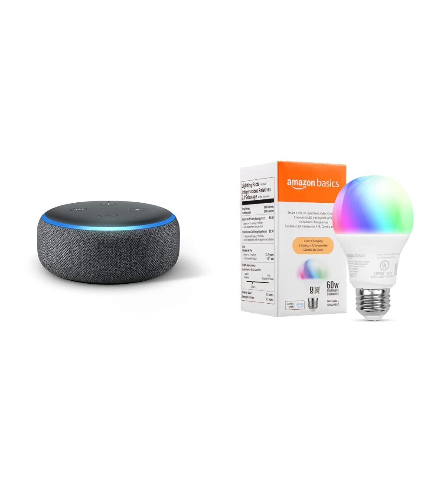 Echo Dot (3rd Gen) Charcoal with Amazon Basics Smart Color Bulb - Buy Online on SooperMarket.com
