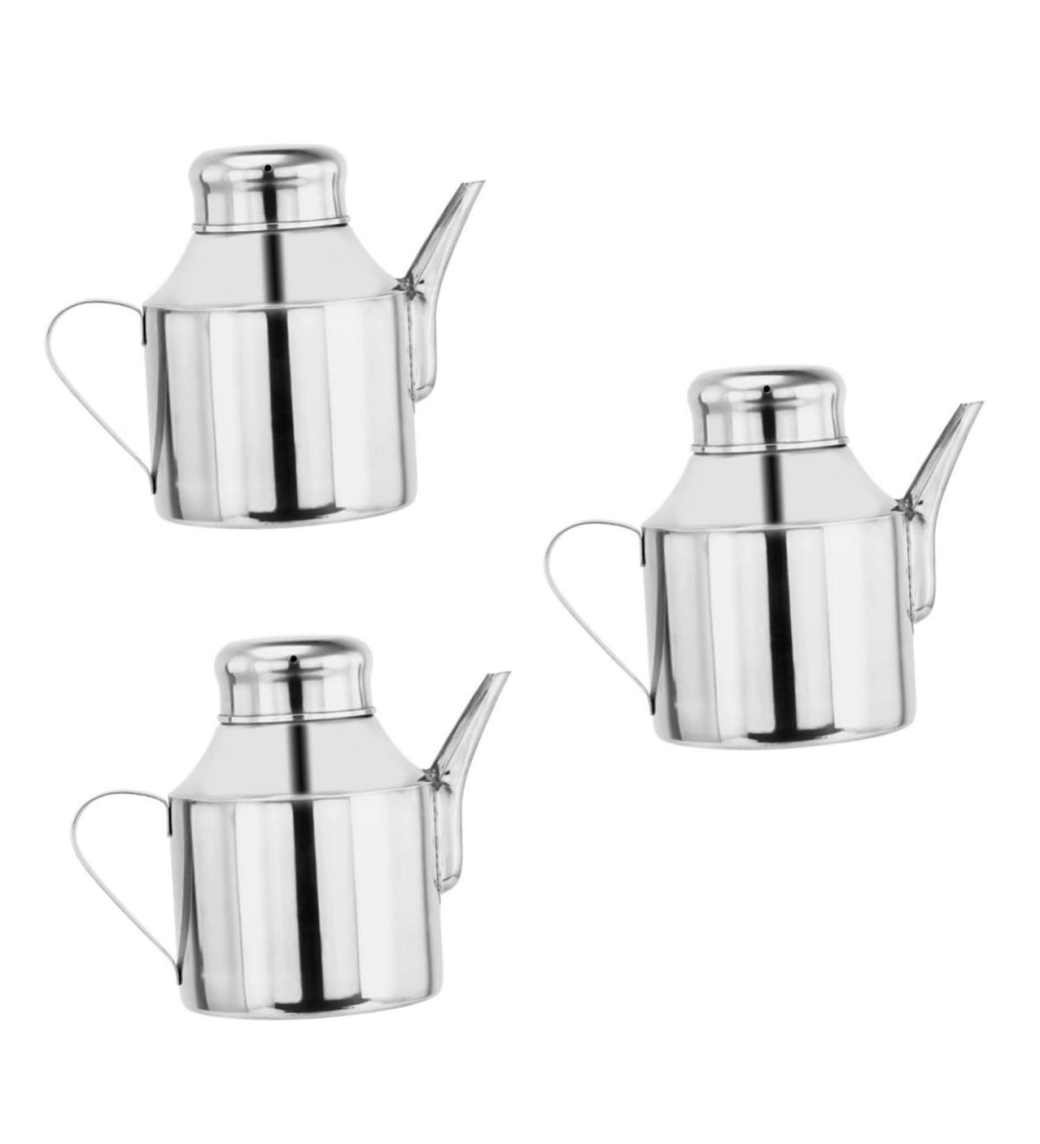 Zerodeko 3pcs Sauce Pot Kitchen Storage Container Oil and Vinegar Dispenser Oil Pot Olive Oil Cruet Olive Oil Dispensers Bottle Steel Container with Lid Cooking Multipurpose Seasoning Metal 16X13X9.5CMx3pcs Silverx3pcs - Buy Online on SooperMarket.com