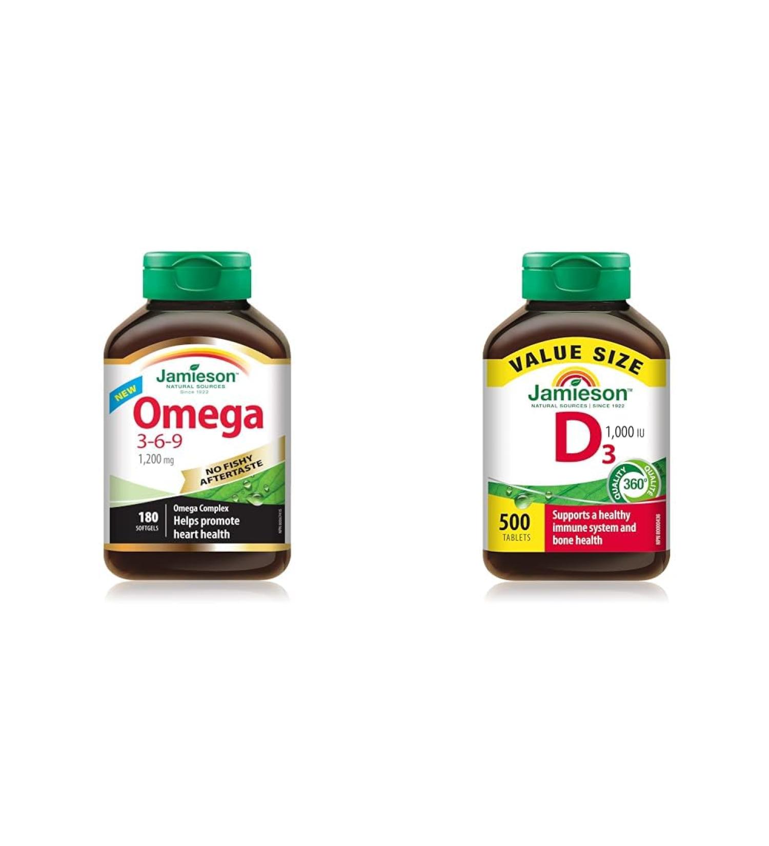 Jamieson NFA Omega 3-6-9 180 Softgels & Vitamin D 1 000IU 500 Tablets Softgels + Vitamin D 1 000IU - Buy Online on SooperMarket.com