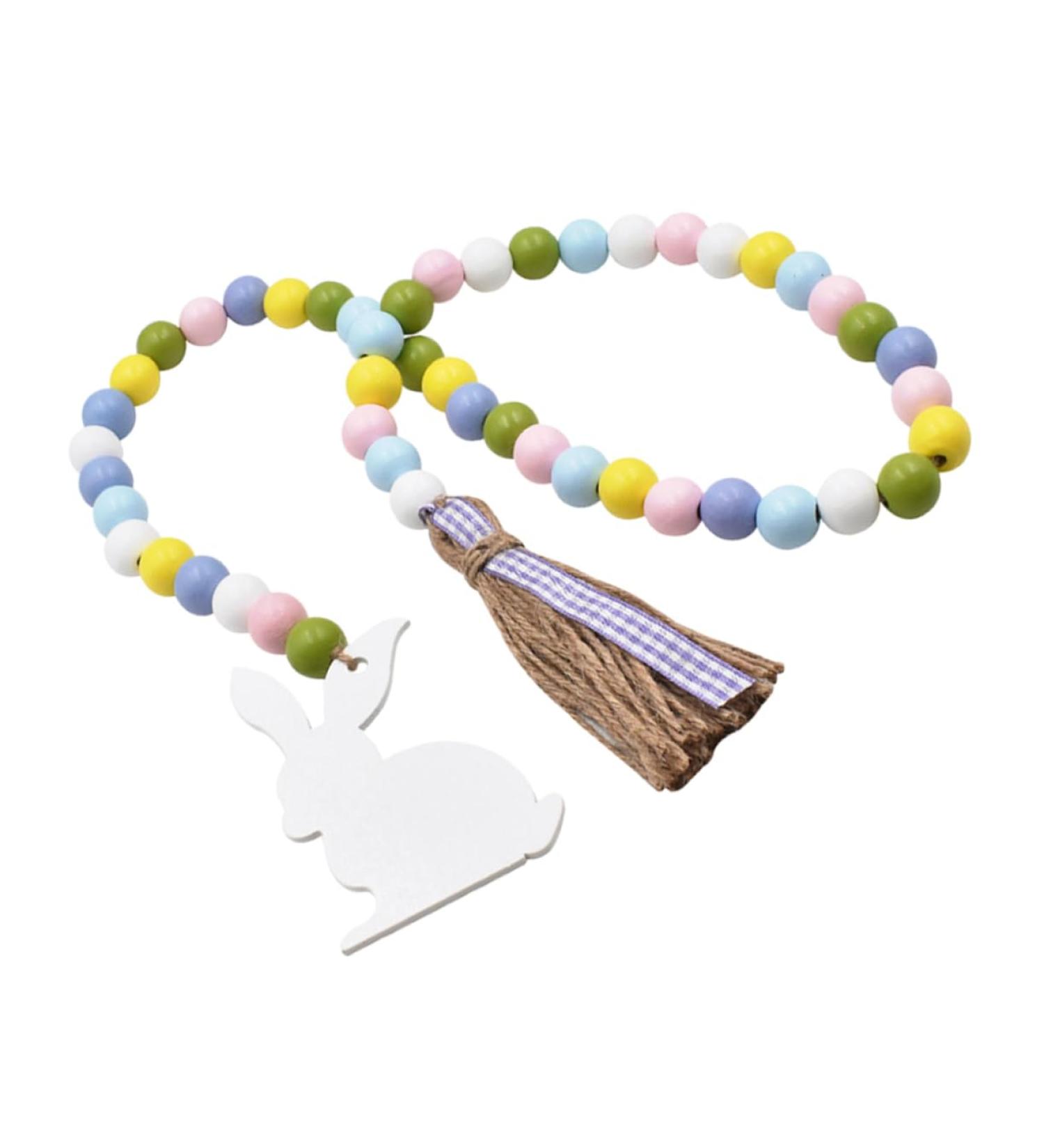 LIFKICH Fringe Decor Ornament Beaded Garland with Tassel Easter Farmhouse Bead Garland Hanging Door Bead Garland Tassel Garland Bead Easter Beaded Garland Wood Rabbit Rope - Buy Online on SooperMarket.com