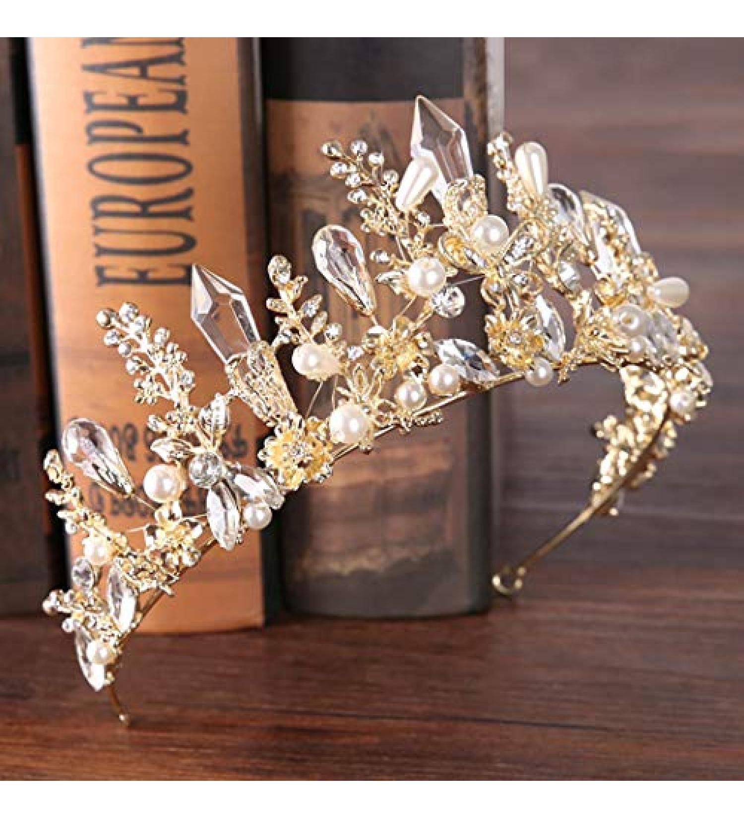 Bmirth Baroque Crown and Tiara - Gold Crystal Pearl Wedding Queen Crown for Women and Girls - Buy Online on SooperMarket.com