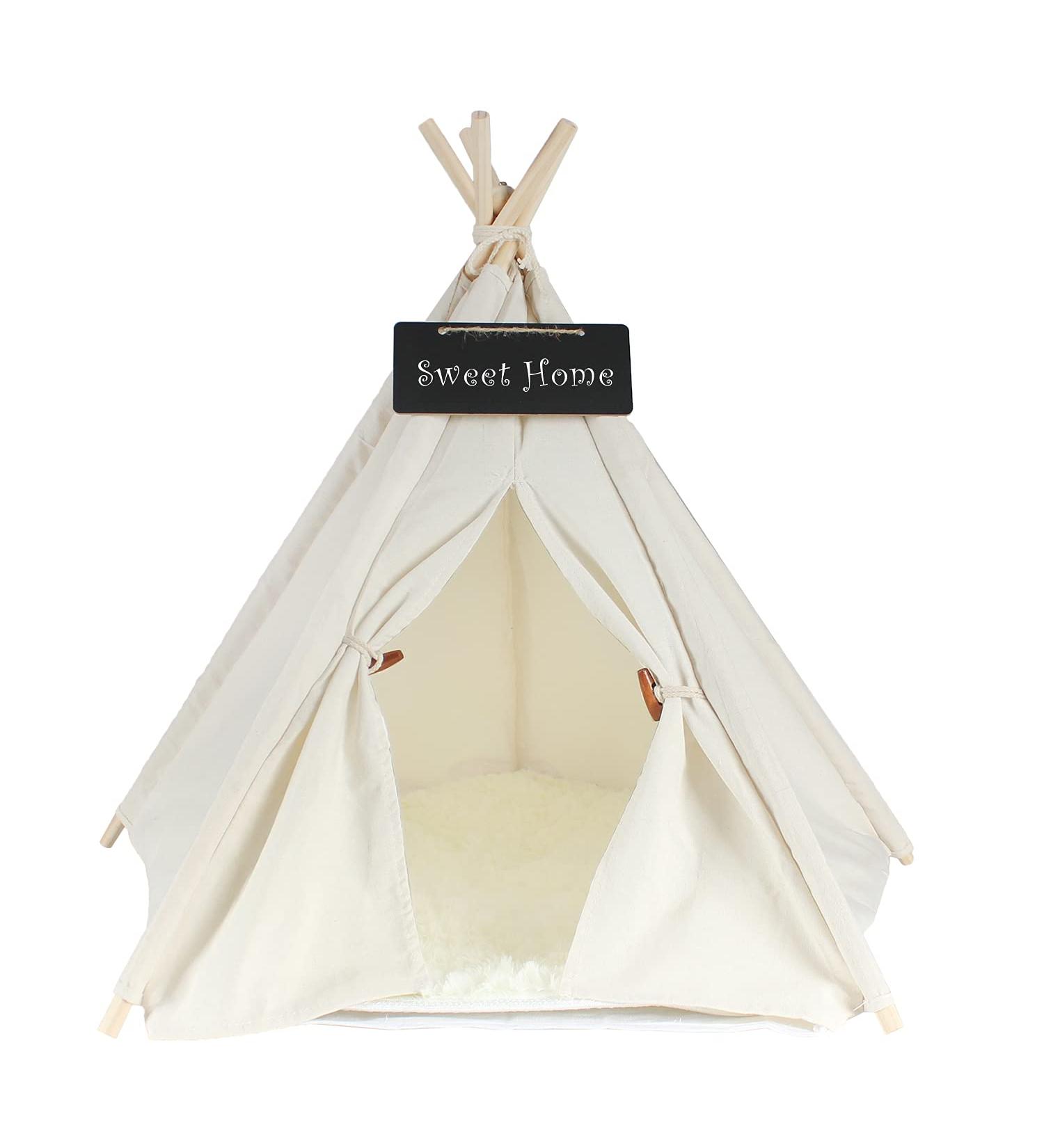 Pet Teepee Dog & Cat Bed with Cushion & Blackboard Chalk | Cozy Pet Tents & Houses - Buy Online on SooperMarket.com