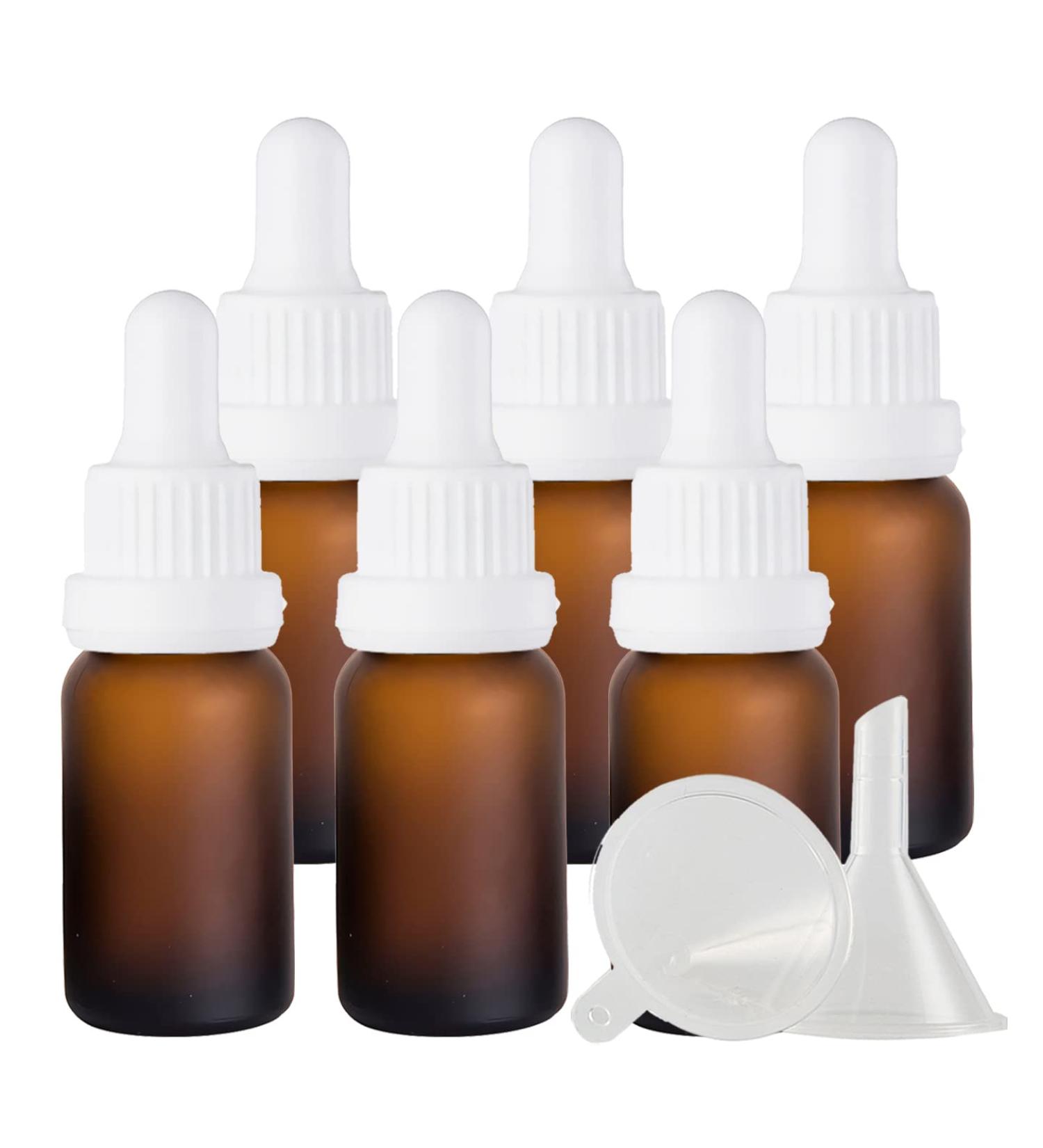 Zeoabsy 6-Pack 15ml Frosted Brown Glass Pipette Bottles with White Lock Ring - Ideal for Essential Oils & Aromatherapy - Buy Online on SooperMarket.com