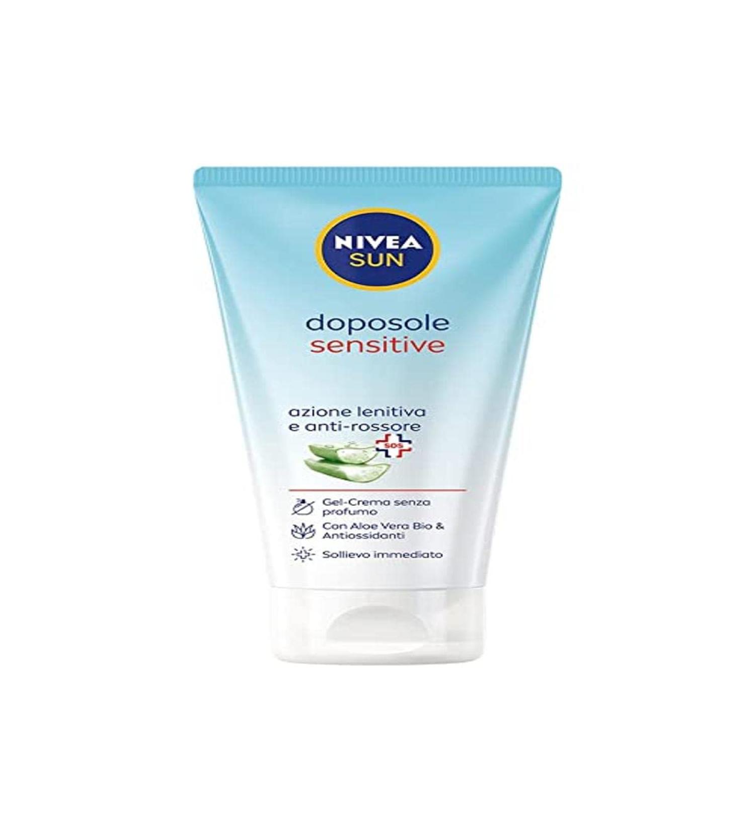 NIVEA SUN Gel Sensitive After-Sun Cream 175 ml after-sun milk with organic aloe vera and antioxidants body milk for sensitive skin with a refreshing and soothing effect