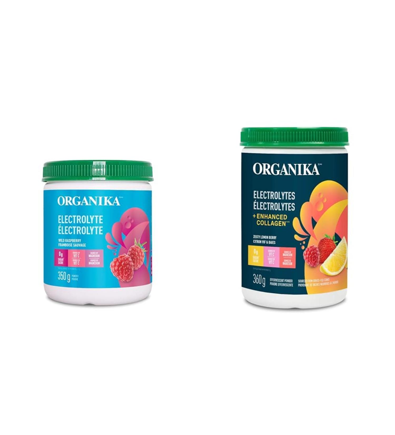Organika Electrolyte Drink Mix Raspberry and Electrolytes + Enhanced Collagen Zesty Lemon Berry | 380 & 360g Electrolyte Drink Mix+ Electrolytes lemon - Buy Online on SooperMarket.com