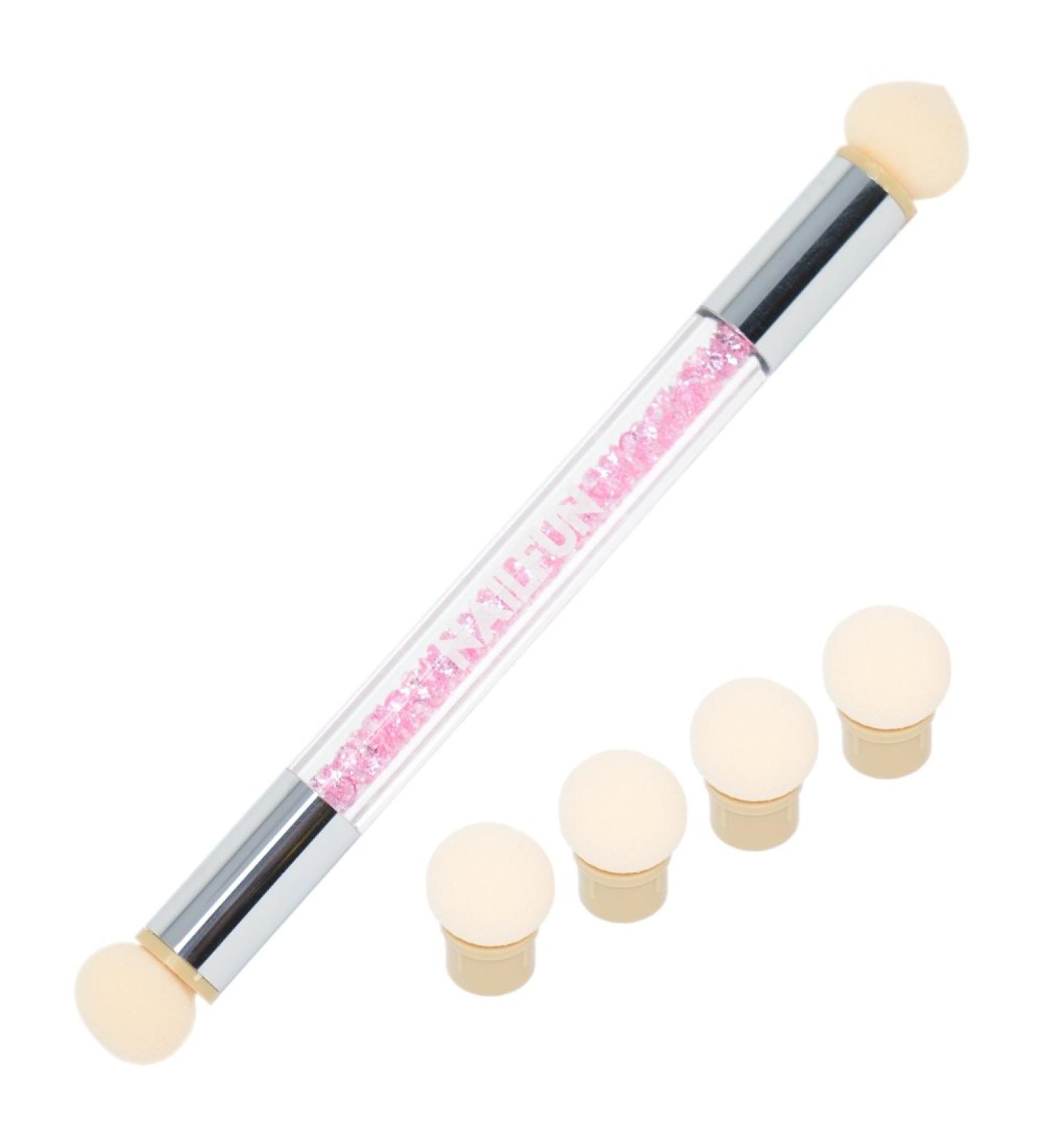 Nail art sponge and dabbing brush sponge applicator including 4 replacement heads